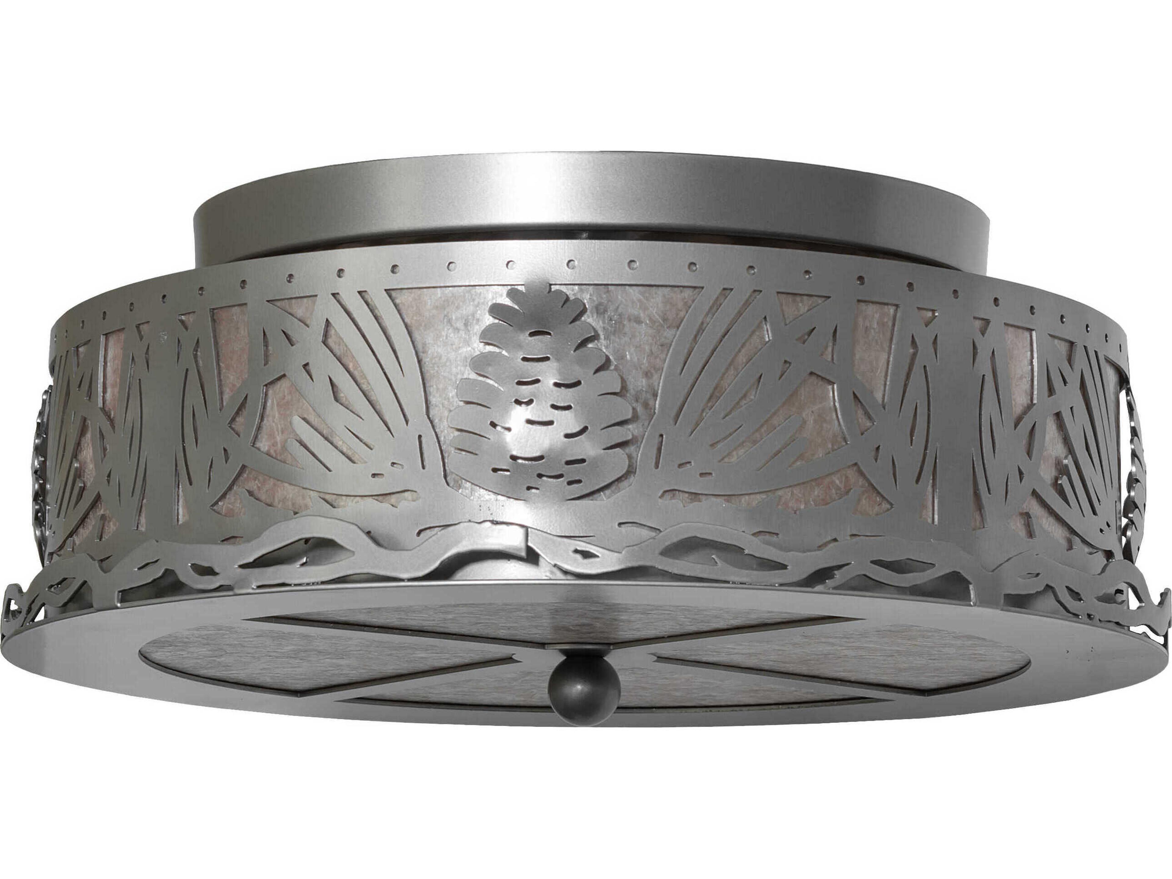 Meyda Mountain Pine 2-Light Nickel Glass Drum Flush Mount