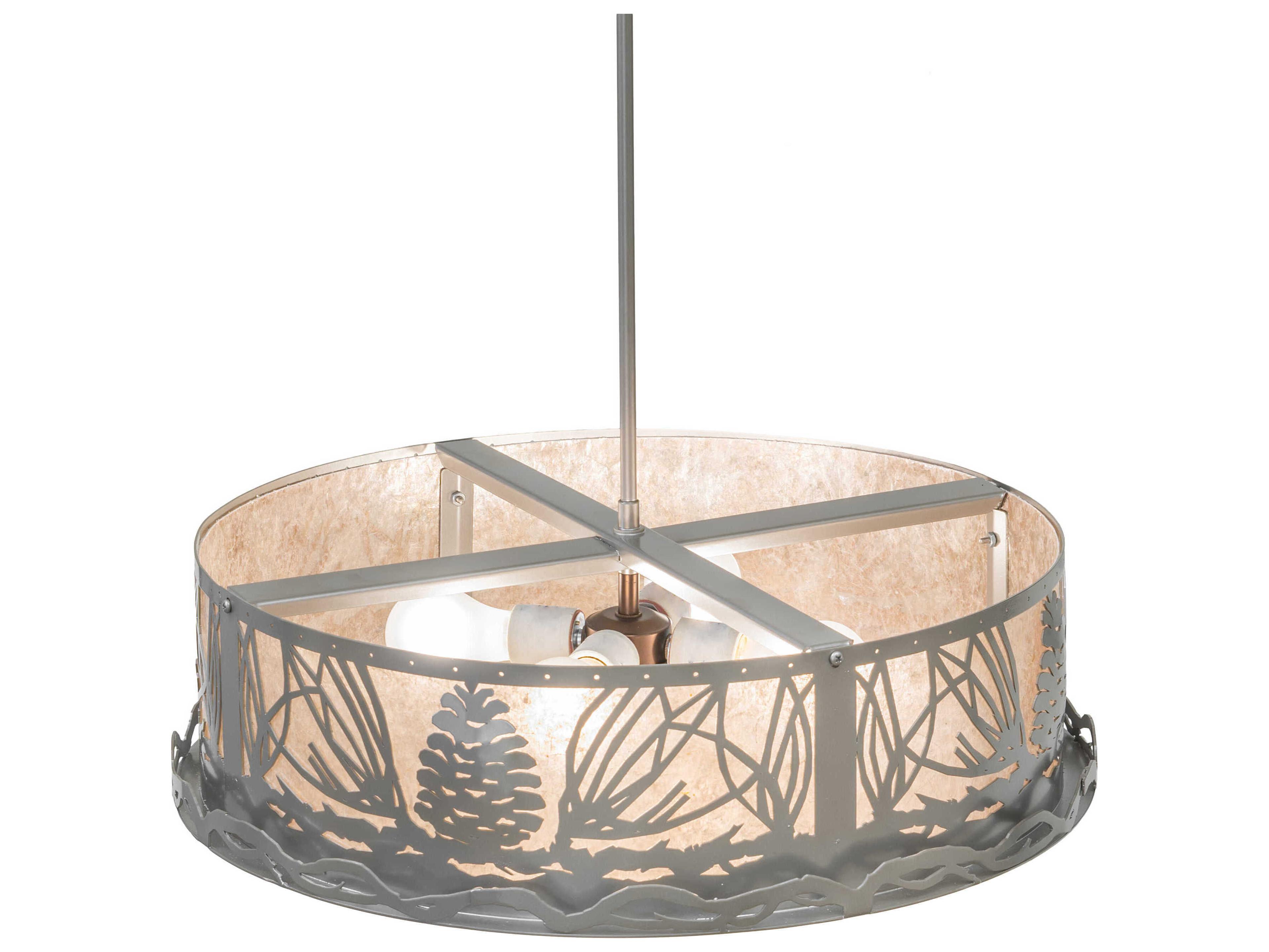 Meyda Mountain Pine 4-Light Nickel Drum Pendant