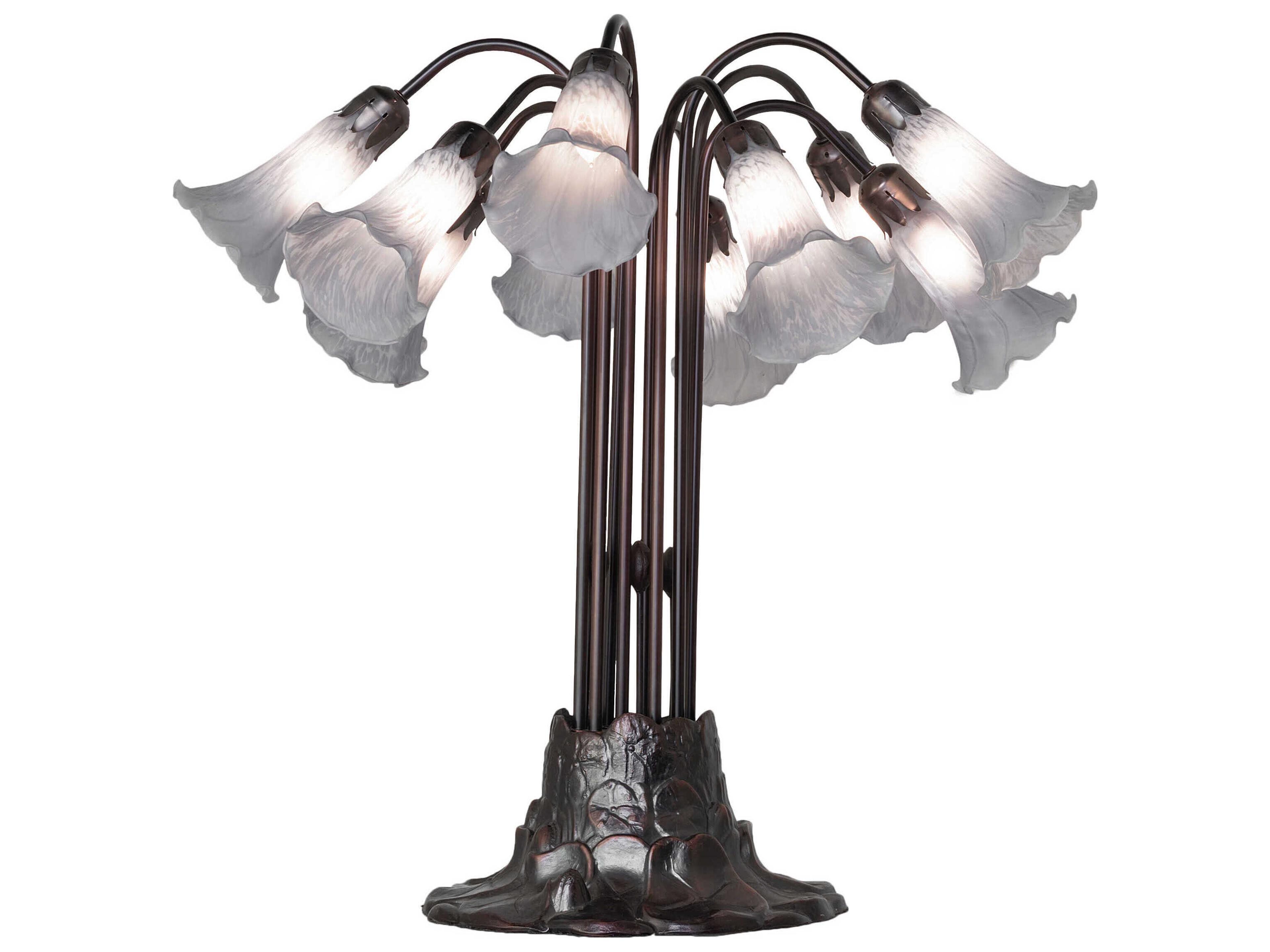 Pond Lily 10 - Light Mahogany Bronze Gray Glass Table Lamp with Shade