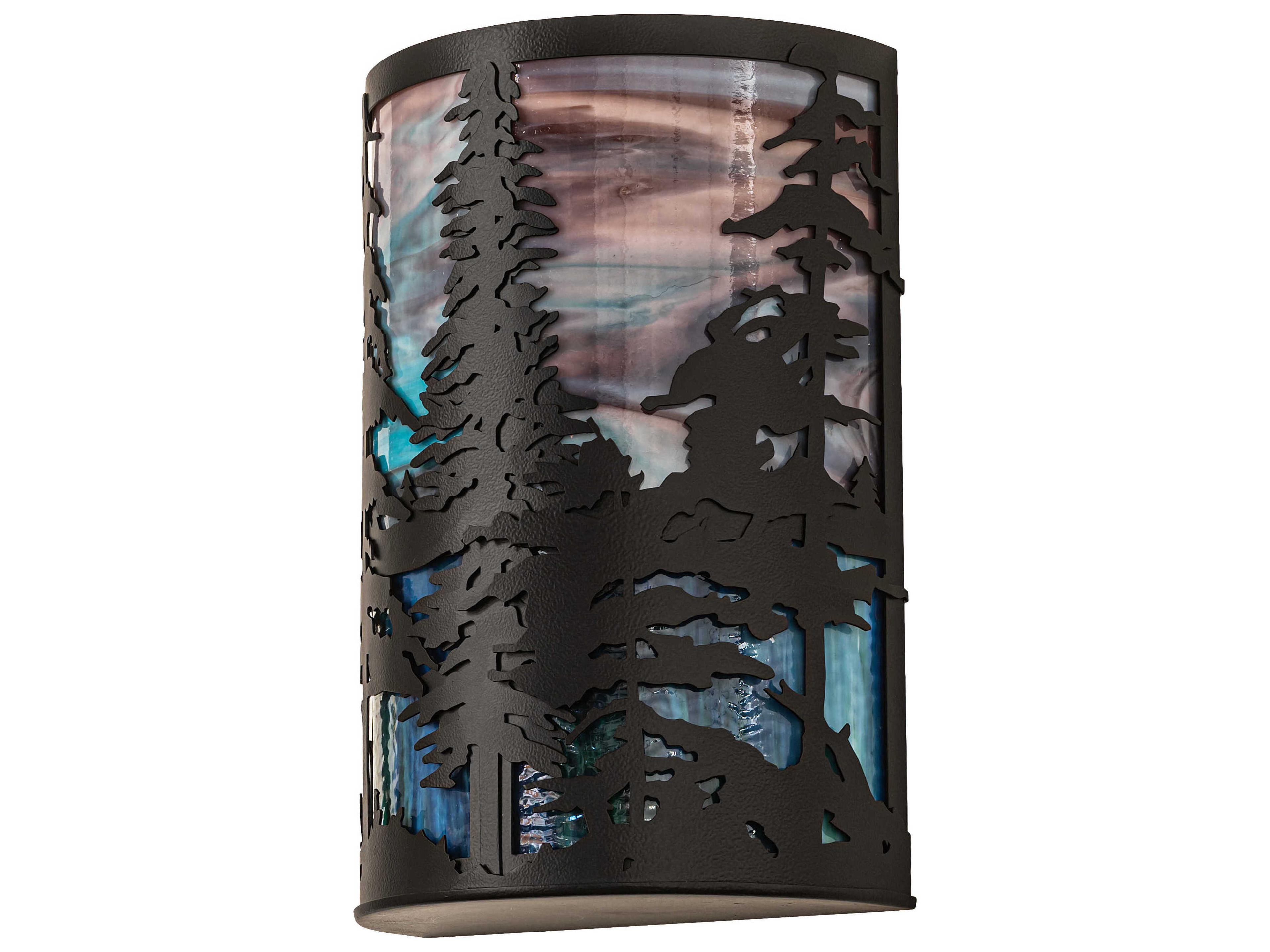 Meyda Pines 2-Light Black Satin Wrought Iron Glass Wall Sconce