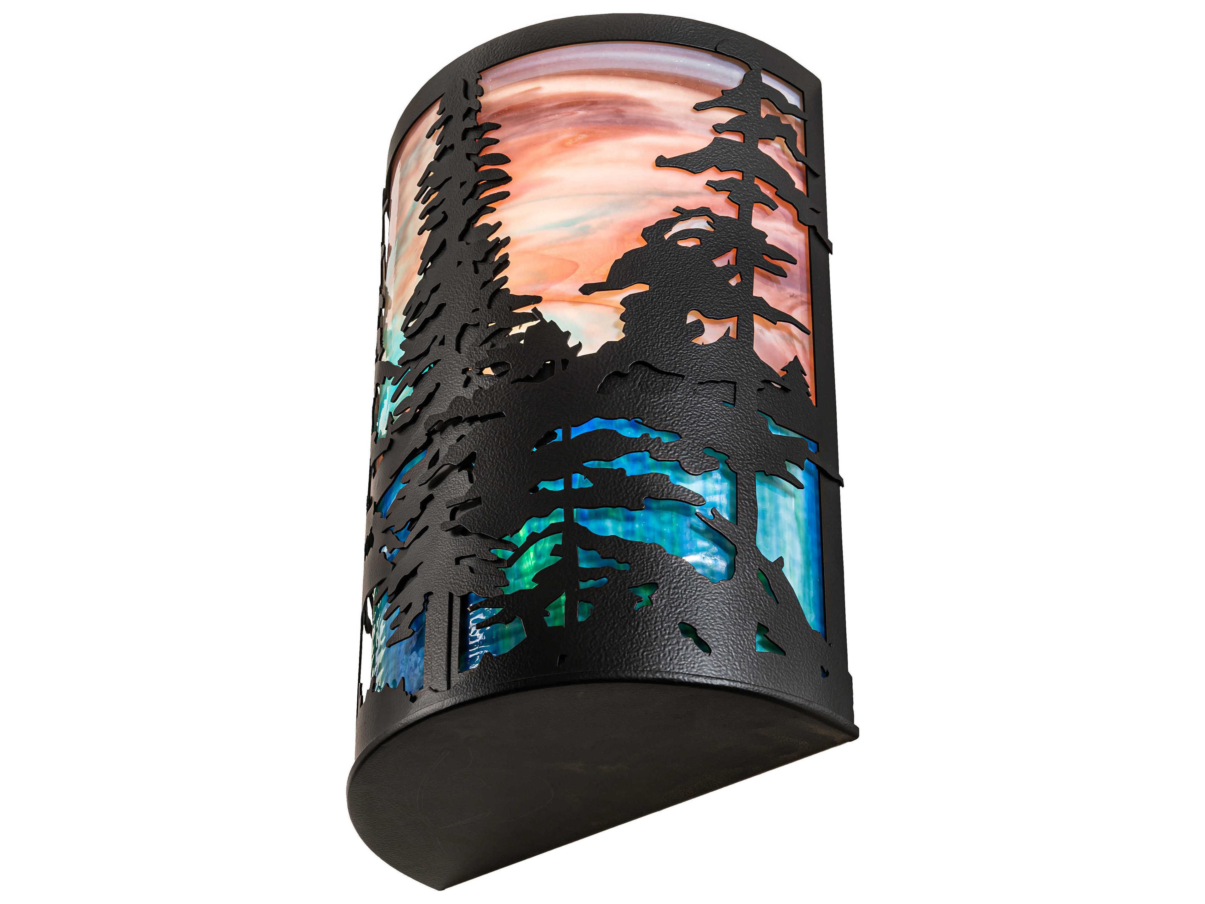 Meyda Pines 2-Light Black Satin Wrought Iron Glass Wall Sconce