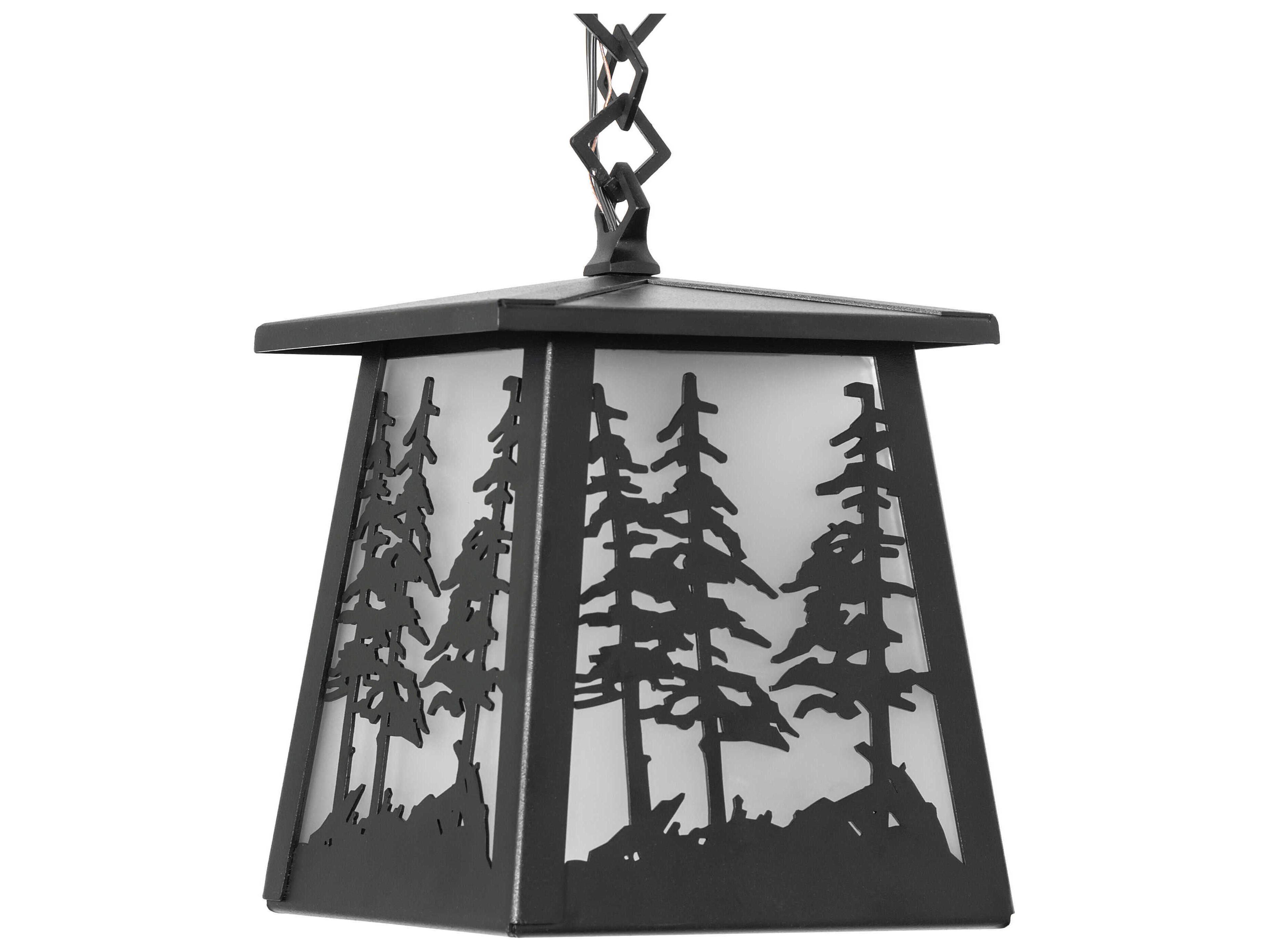 Meyda Stillwater Tall Pines 1-Light Textured Black Lantern Mini Pendant