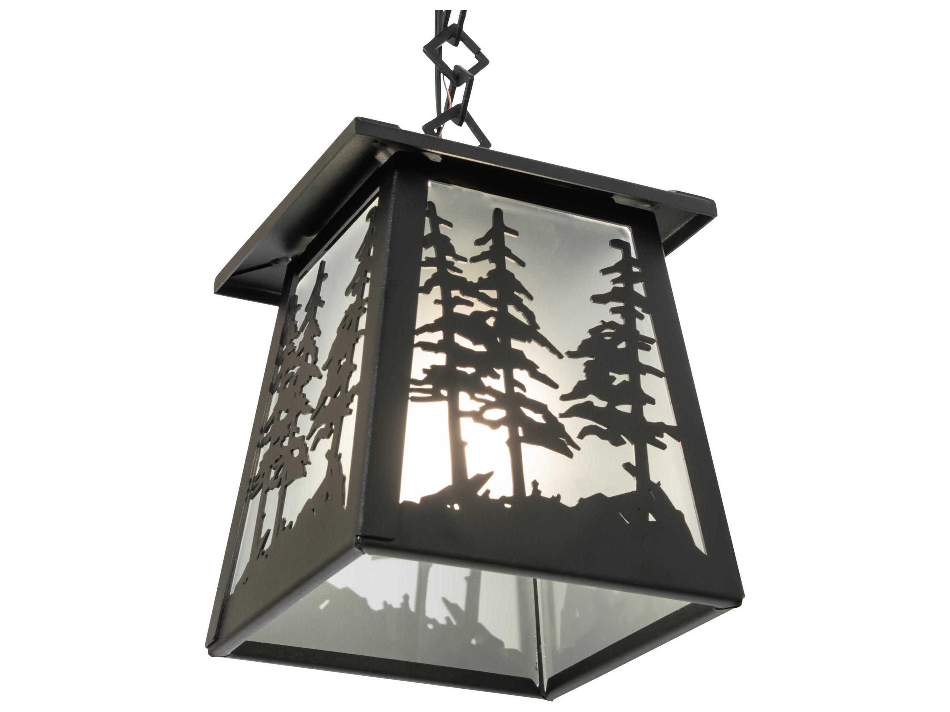 Meyda Stillwater Tall Pines 1-Light Textured Black Lantern Mini Pendant