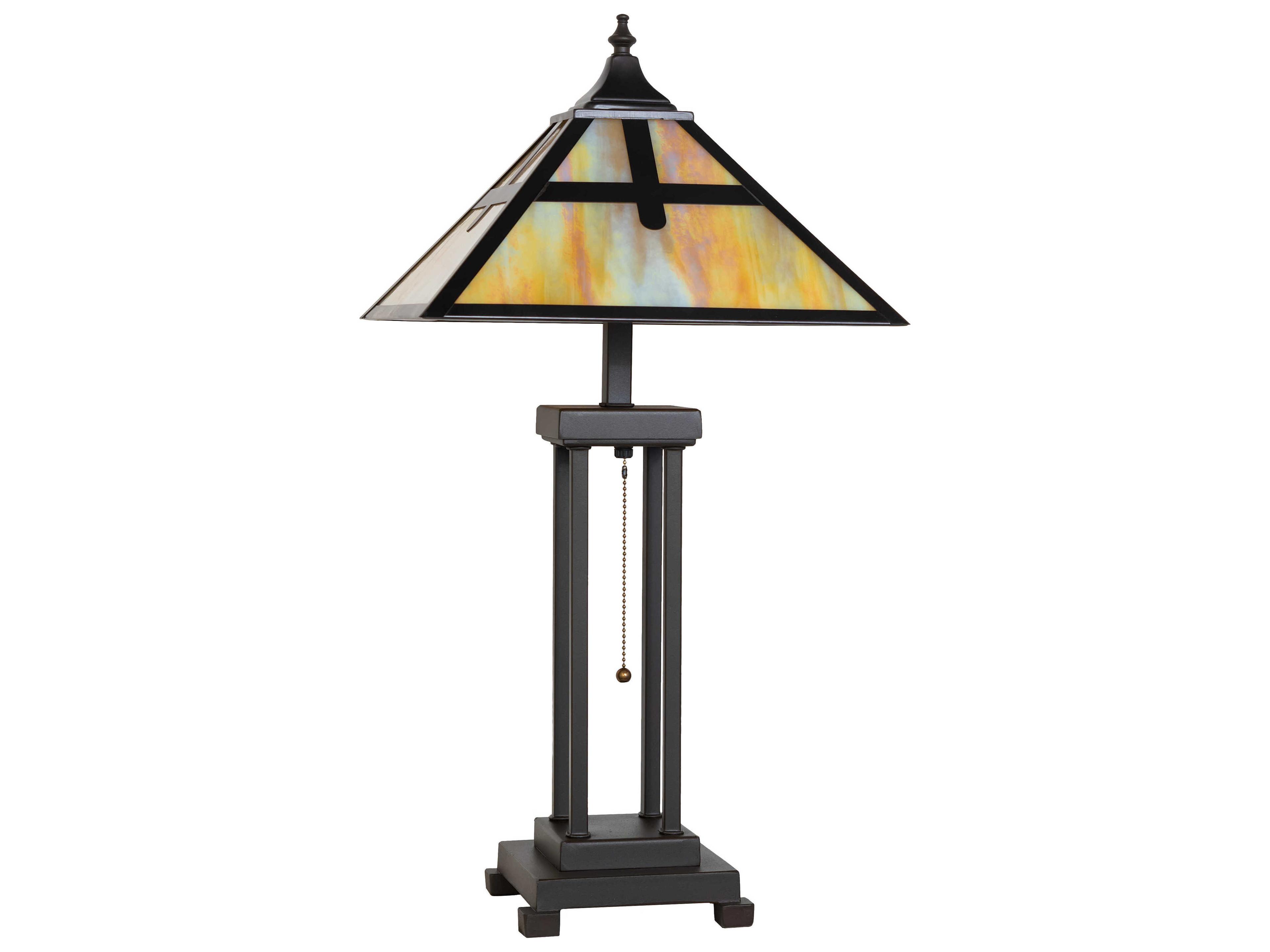 Meyda Cross Mission Mahogany Bronze Beige Iridescent Glass Buffet Lamp