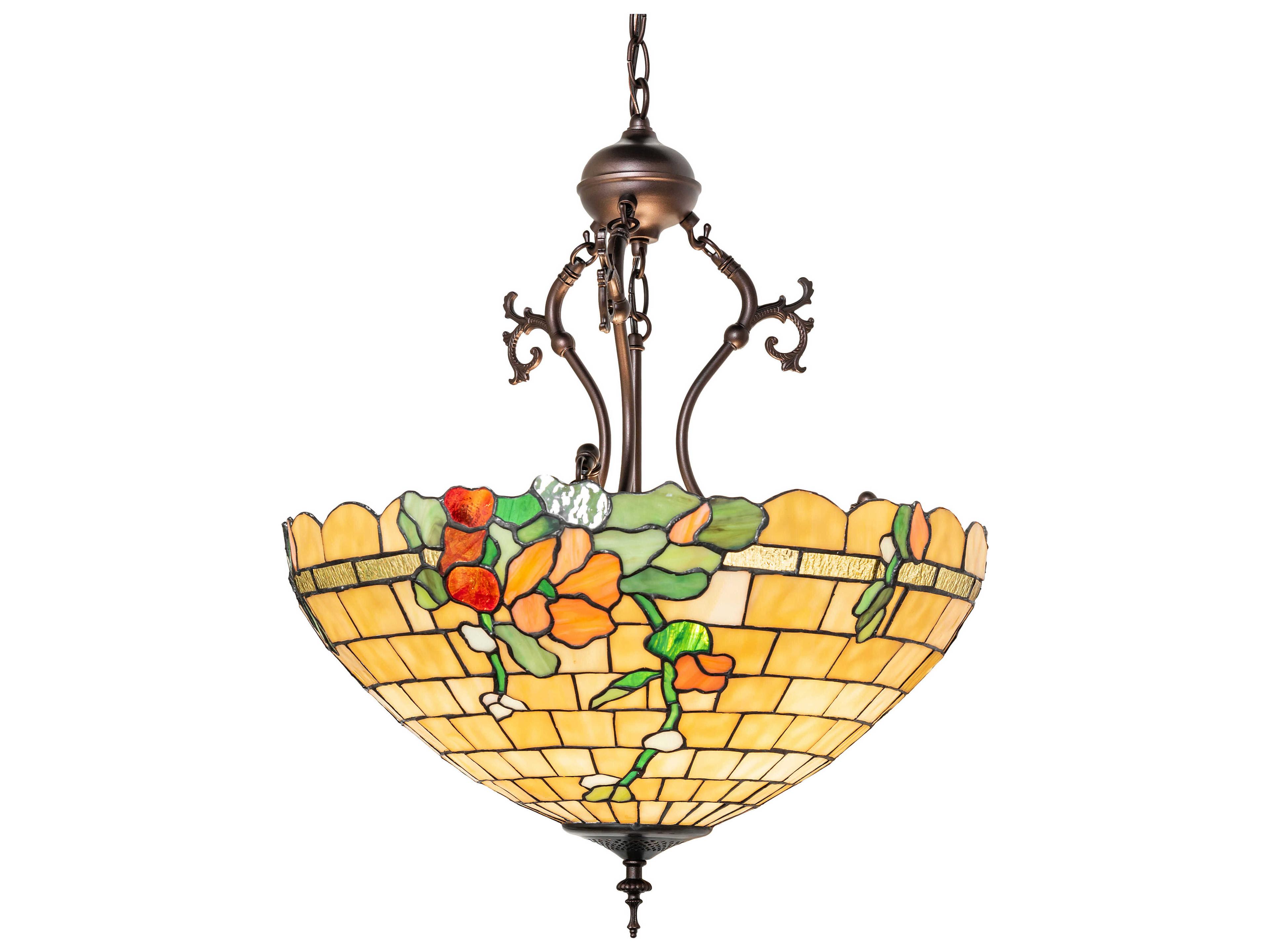 Meyda 3-Light Ruby Sunflower Green Beige Yellow Bowl Pendant