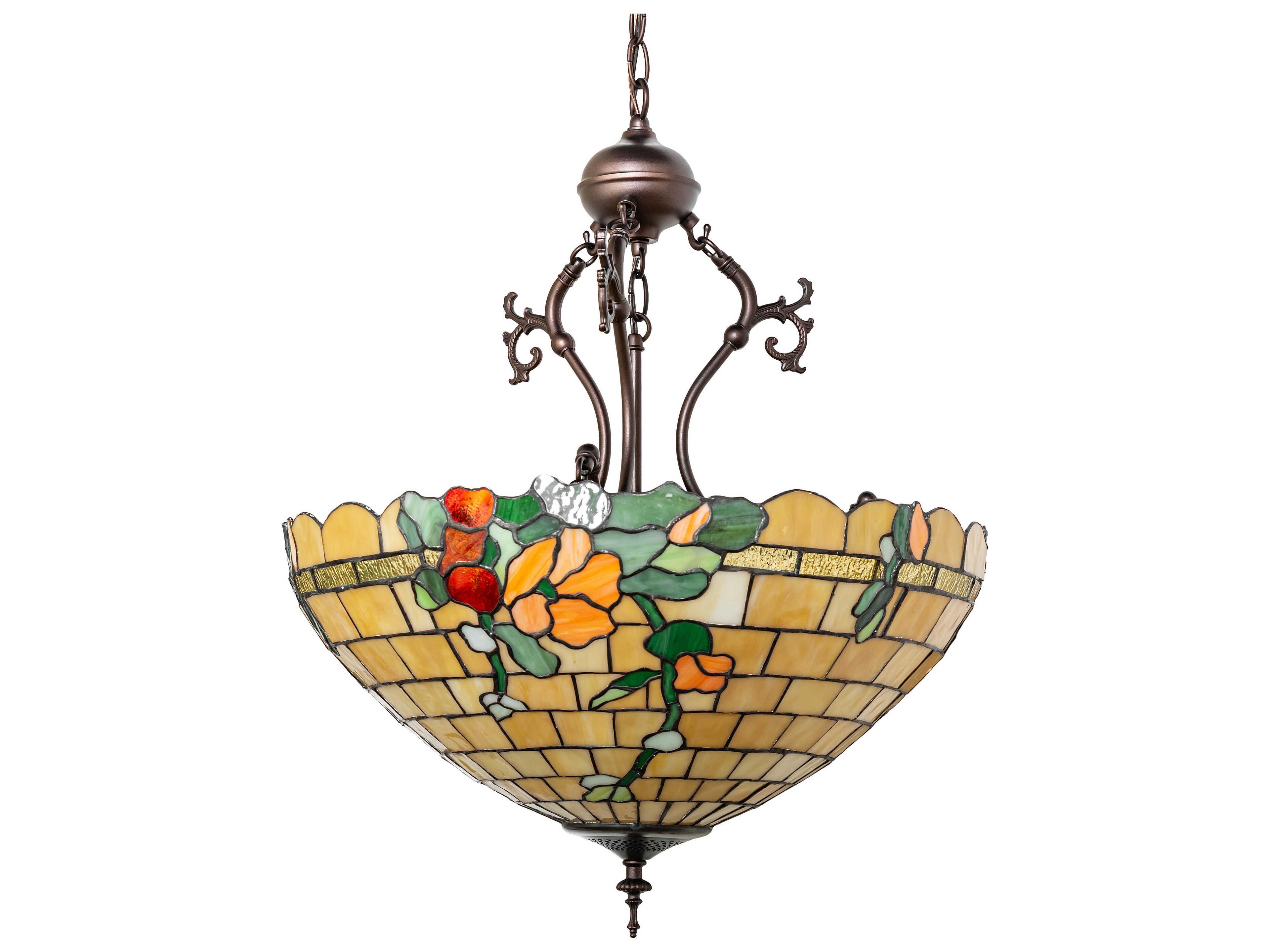 Meyda 3-Light Ruby Sunflower Green Beige Yellow Bowl Pendant