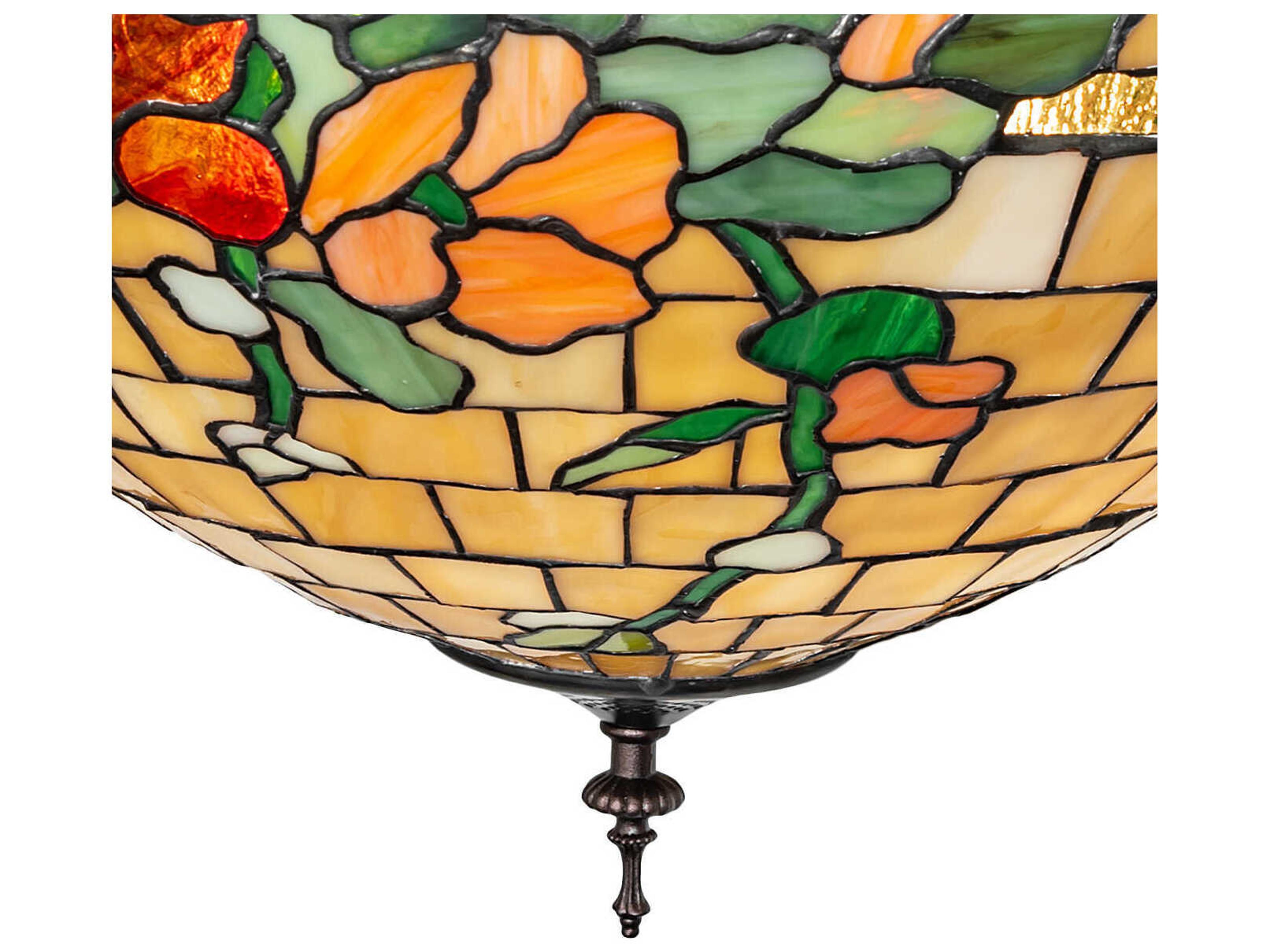 Meyda 3-Light Ruby Sunflower Green Beige Yellow Bowl Pendant