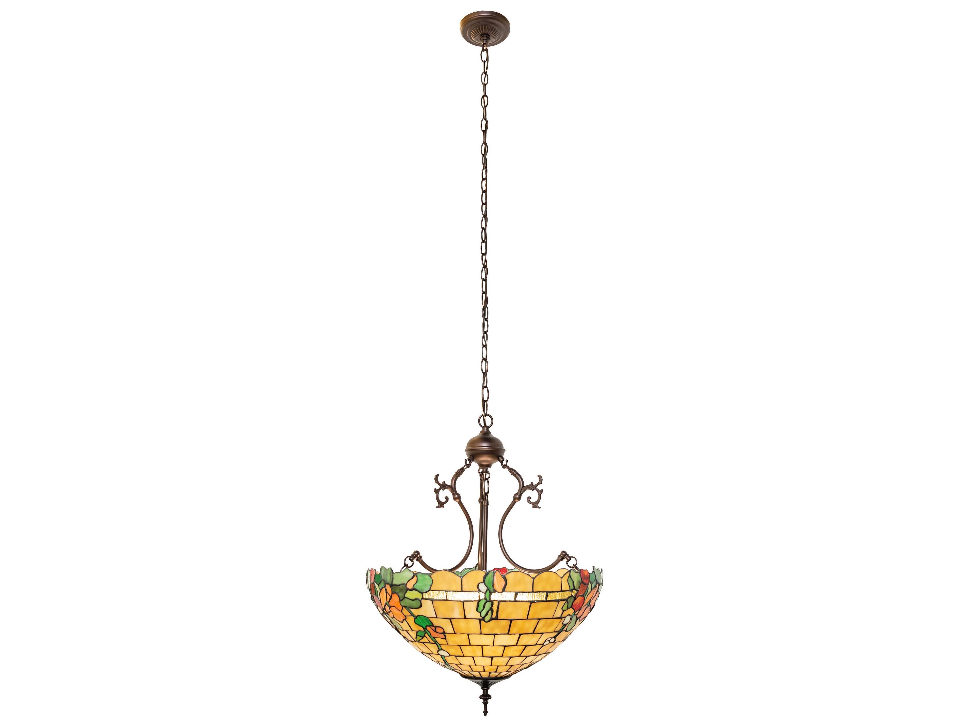 Meyda 3-Light Ruby Sunflower Green Beige Yellow Bowl Pendant