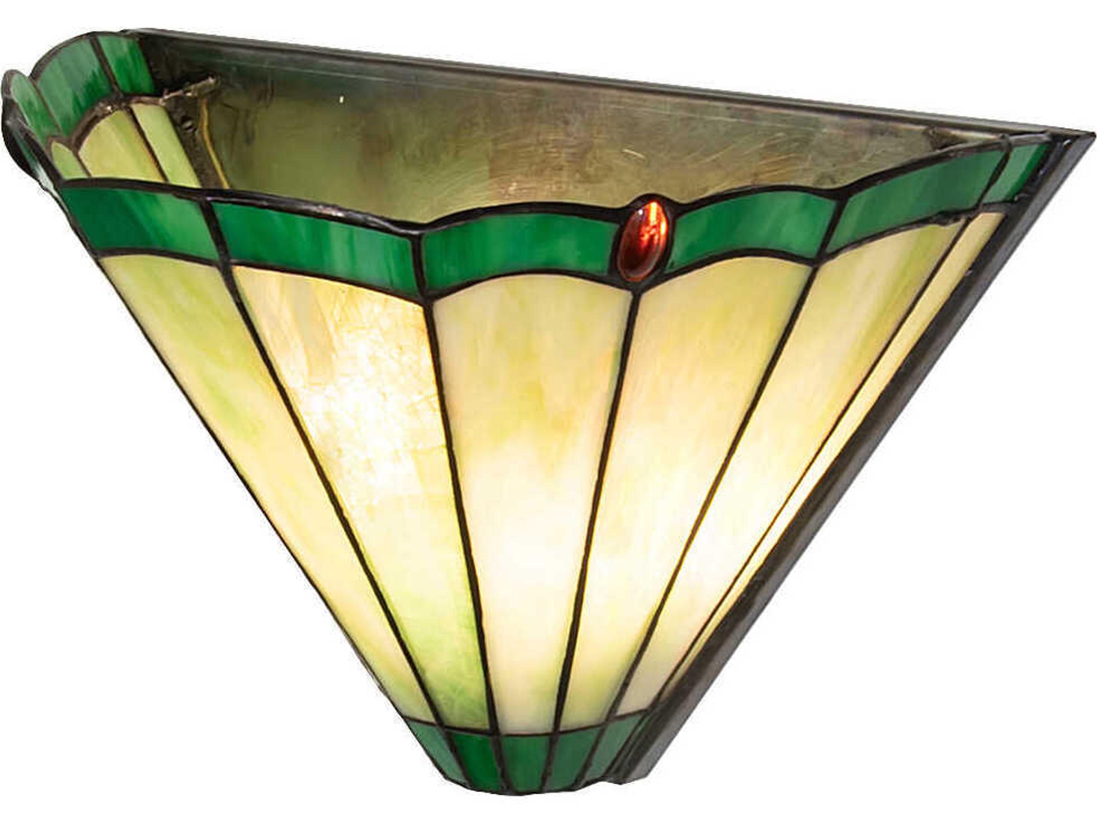 Meyda Caprice 2-Light Antique Brass Green Glass Tiffany Wall Sconce