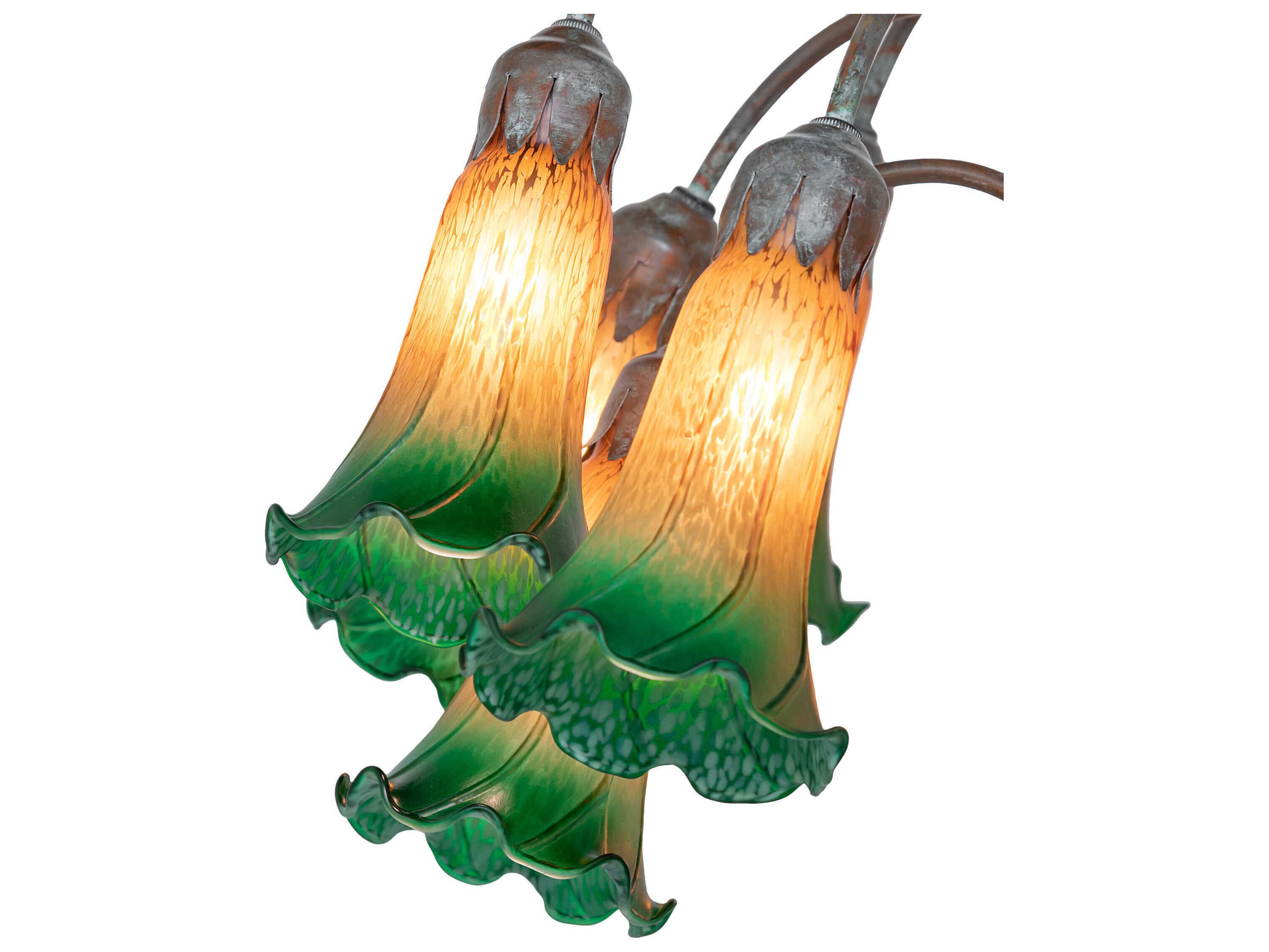 Meyda Pond Lily Bronze Amber Green Glass Floor Lamp with Shade