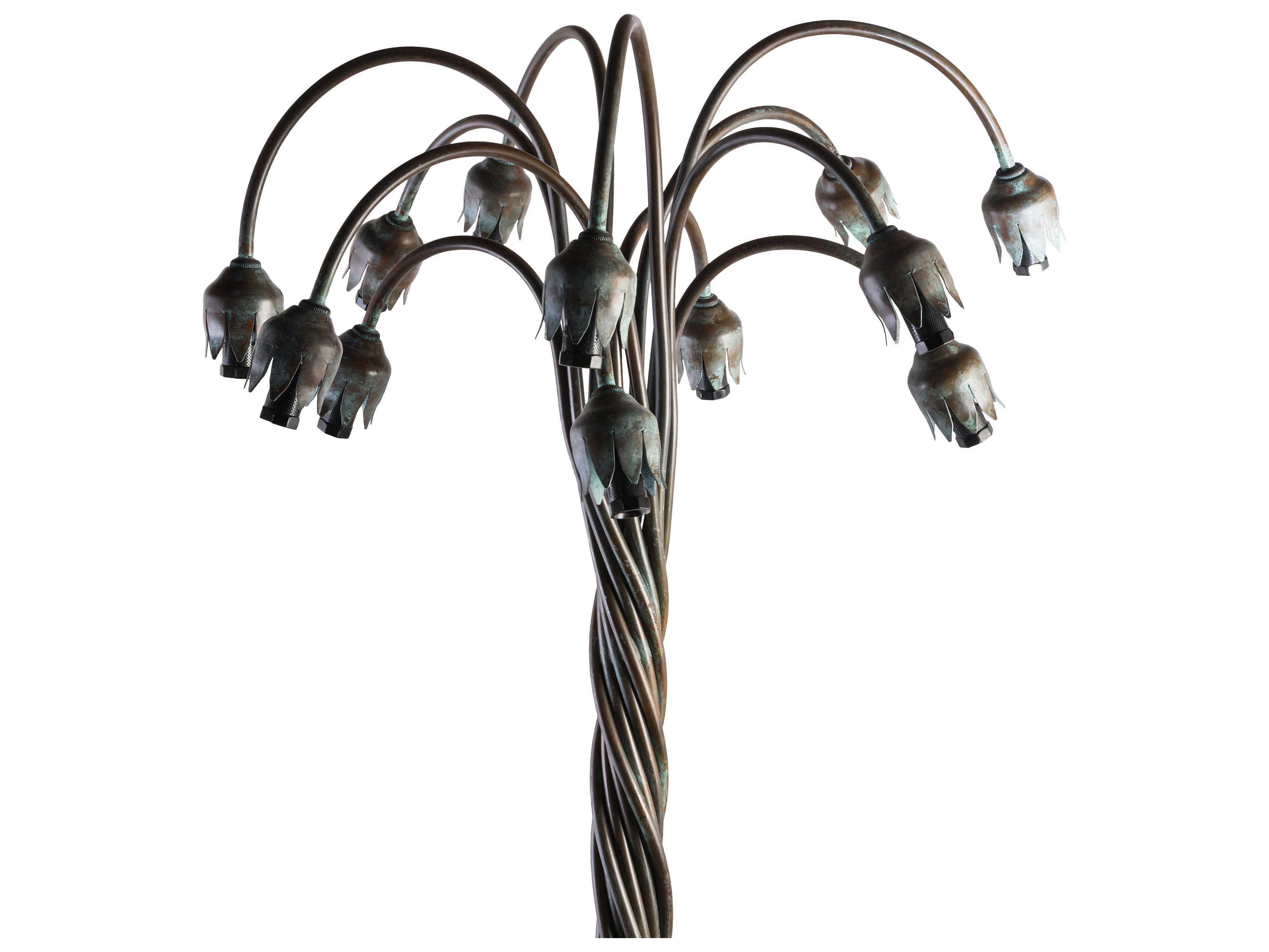 Meyda Pond Lily Bronze Amber Green Glass Floor Lamp with Shade