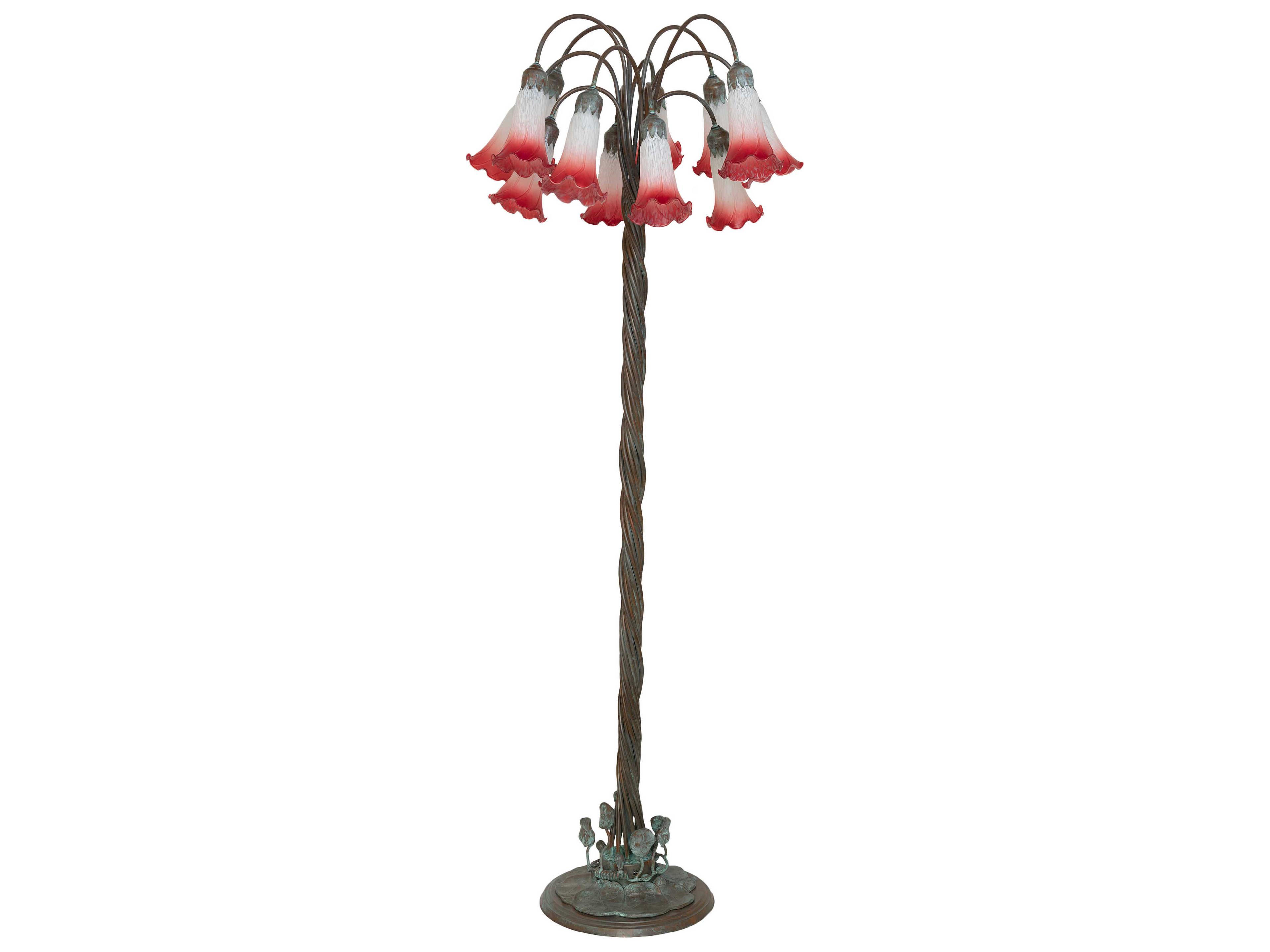 Meyda Pond Lily Bronze Pink White Glass Floor Lamp with Shade