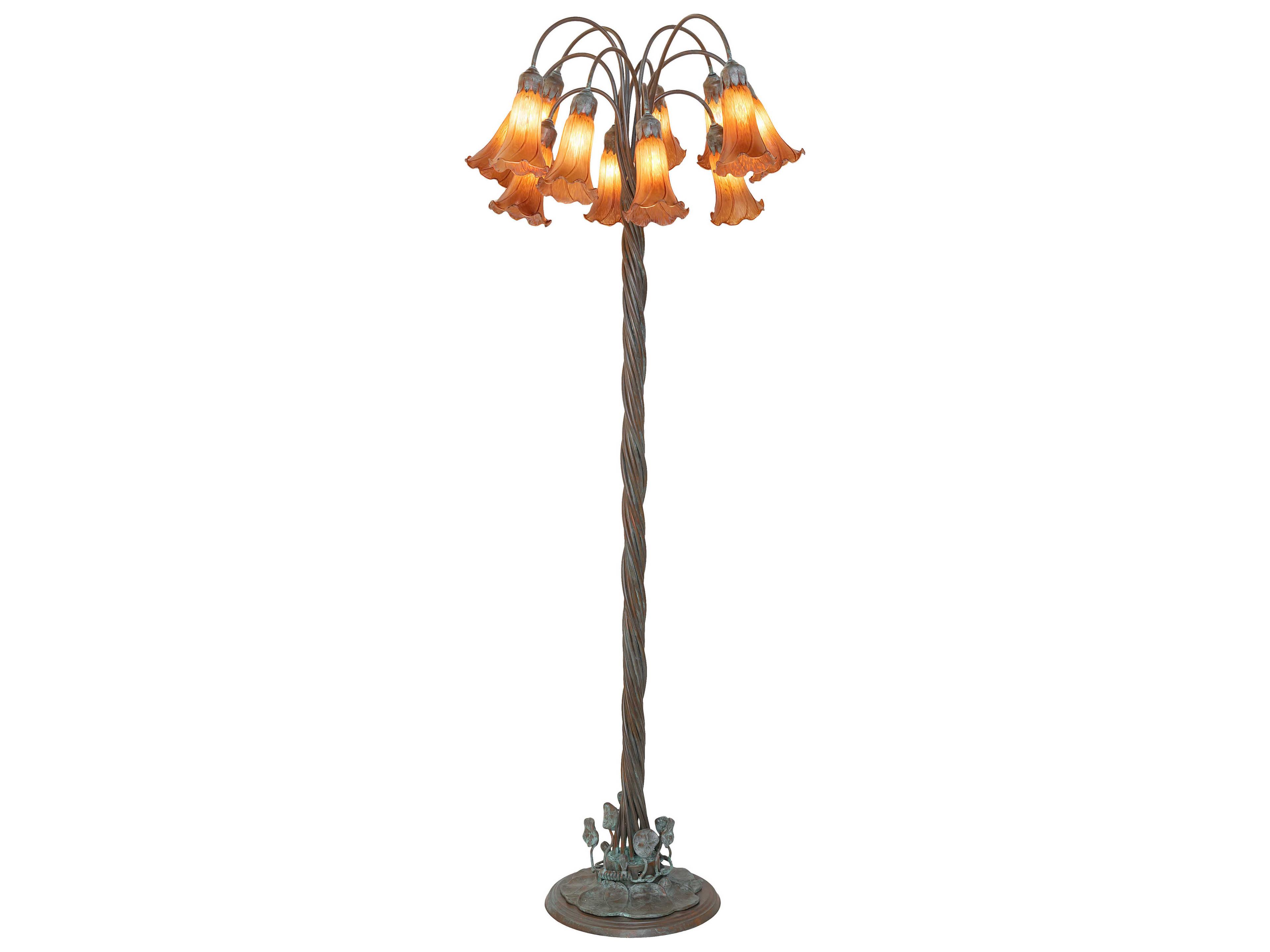 Pond Lily Bronze Amber Glass Floor Lamp with Shade
