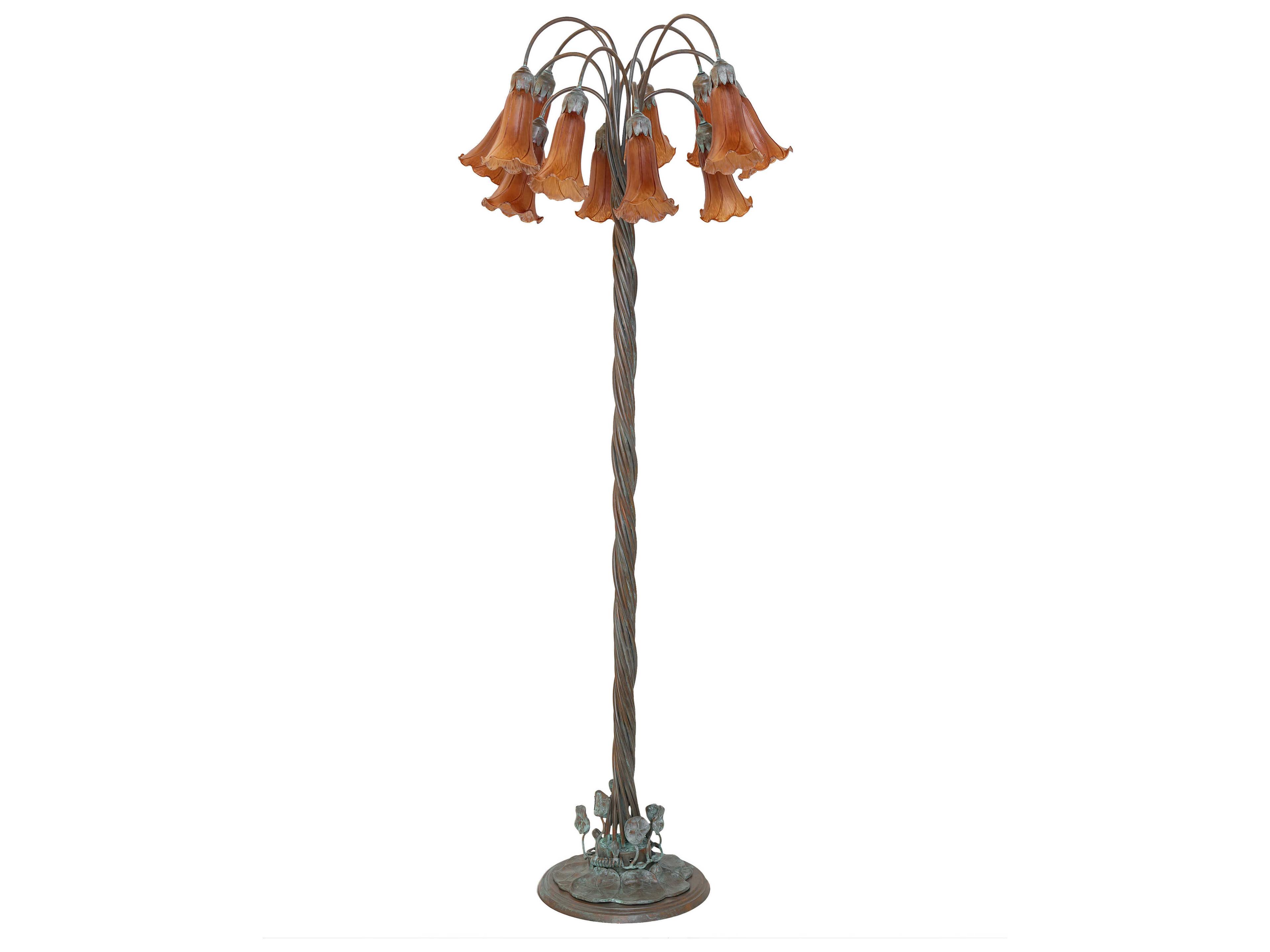 Meyda Pond Lily Bronze Amber Glass Floor Lamp with Shade