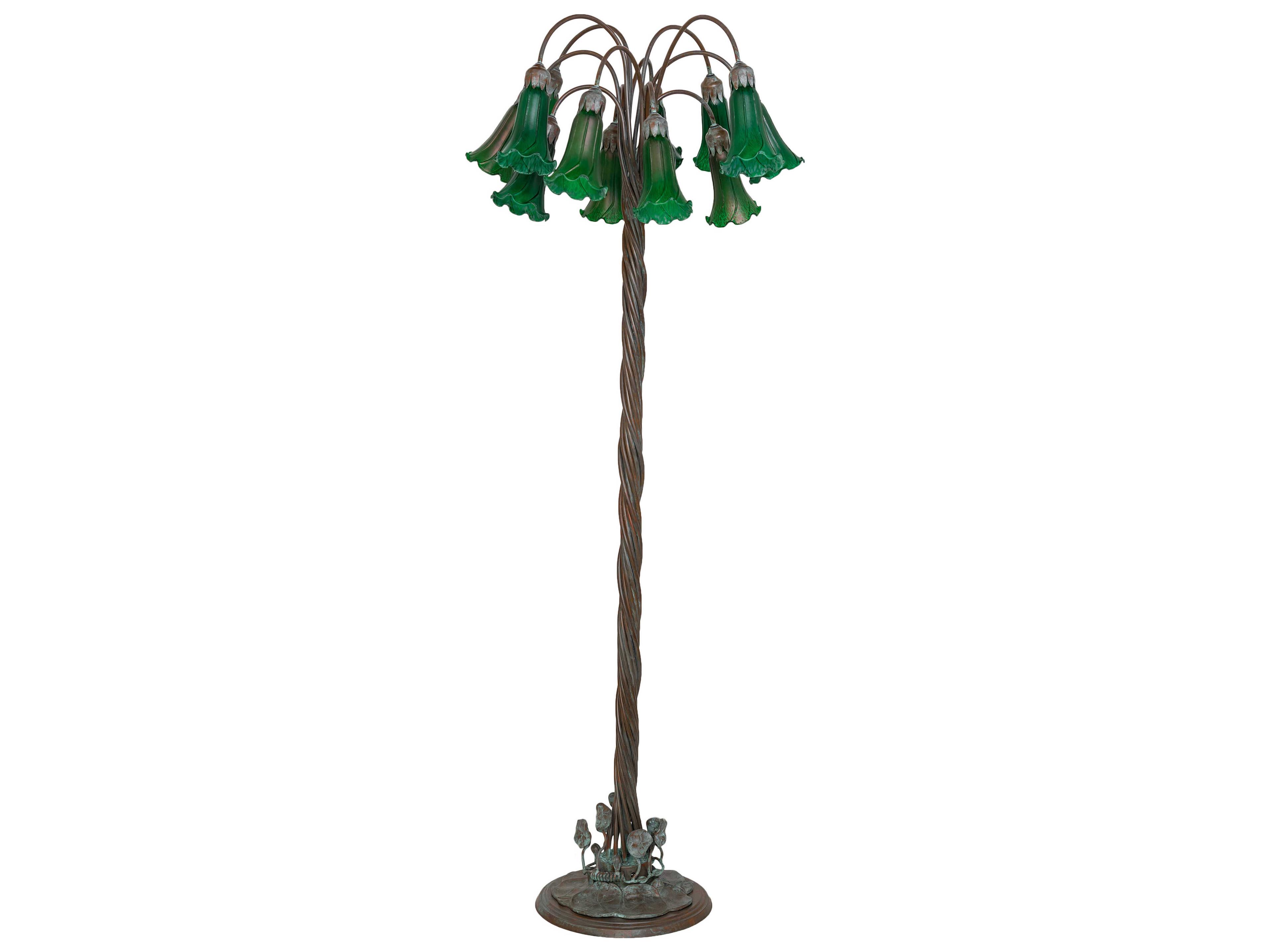 Meyda Pond Lily Bronze Green Glass Floor Lamp with Shade
