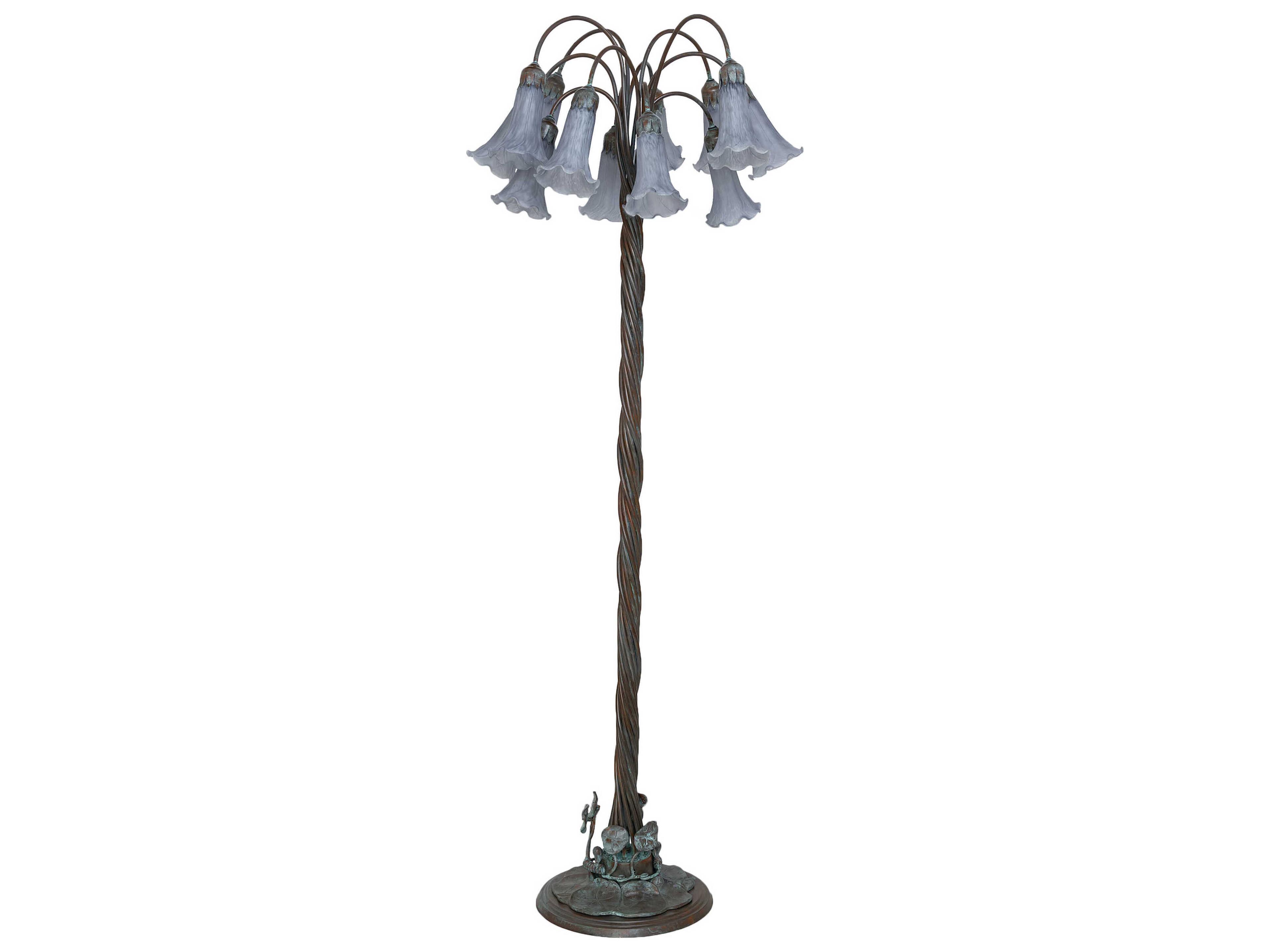 Meyda Pond Lily Bronze Grey Glass Floor Lamp with Shade