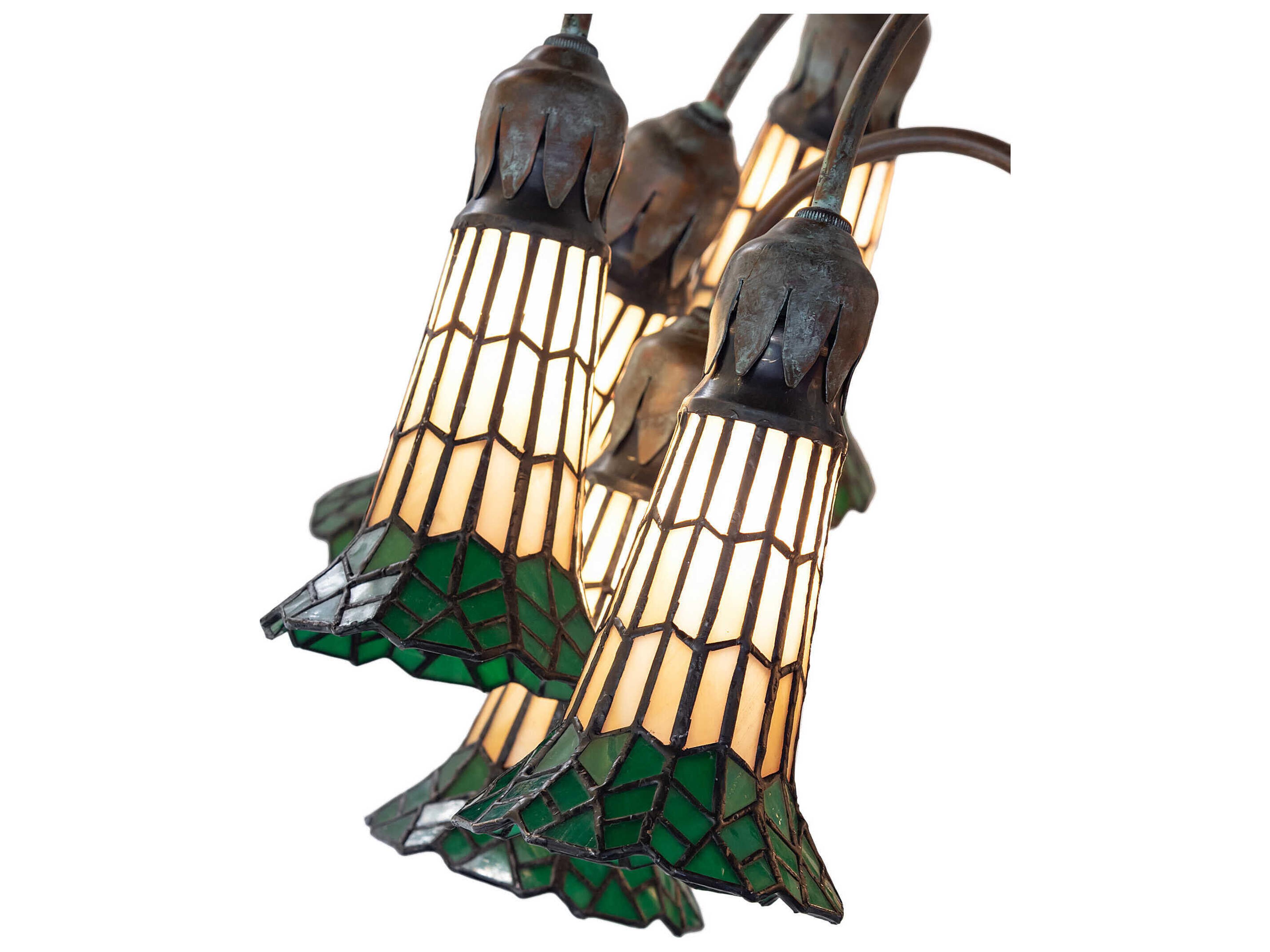 Meyda Stained Glass Pond Lily Bronze Green Amber Tiffany Floor Lamp with Shade