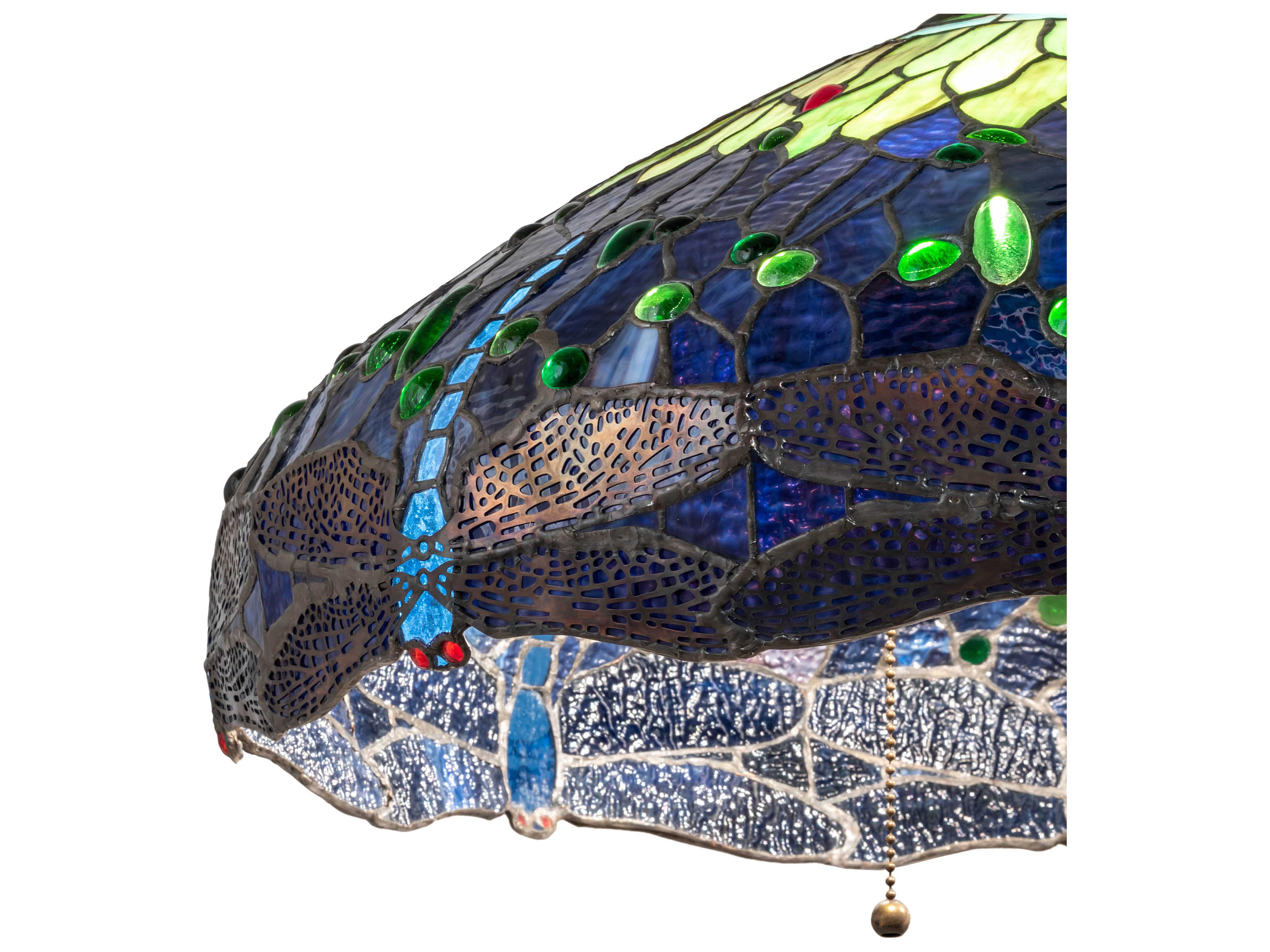 Meyda Tiffany Hanginghead Dragonfly 3-Light Mahogany Bronze Glass Dome Geometric Pendant