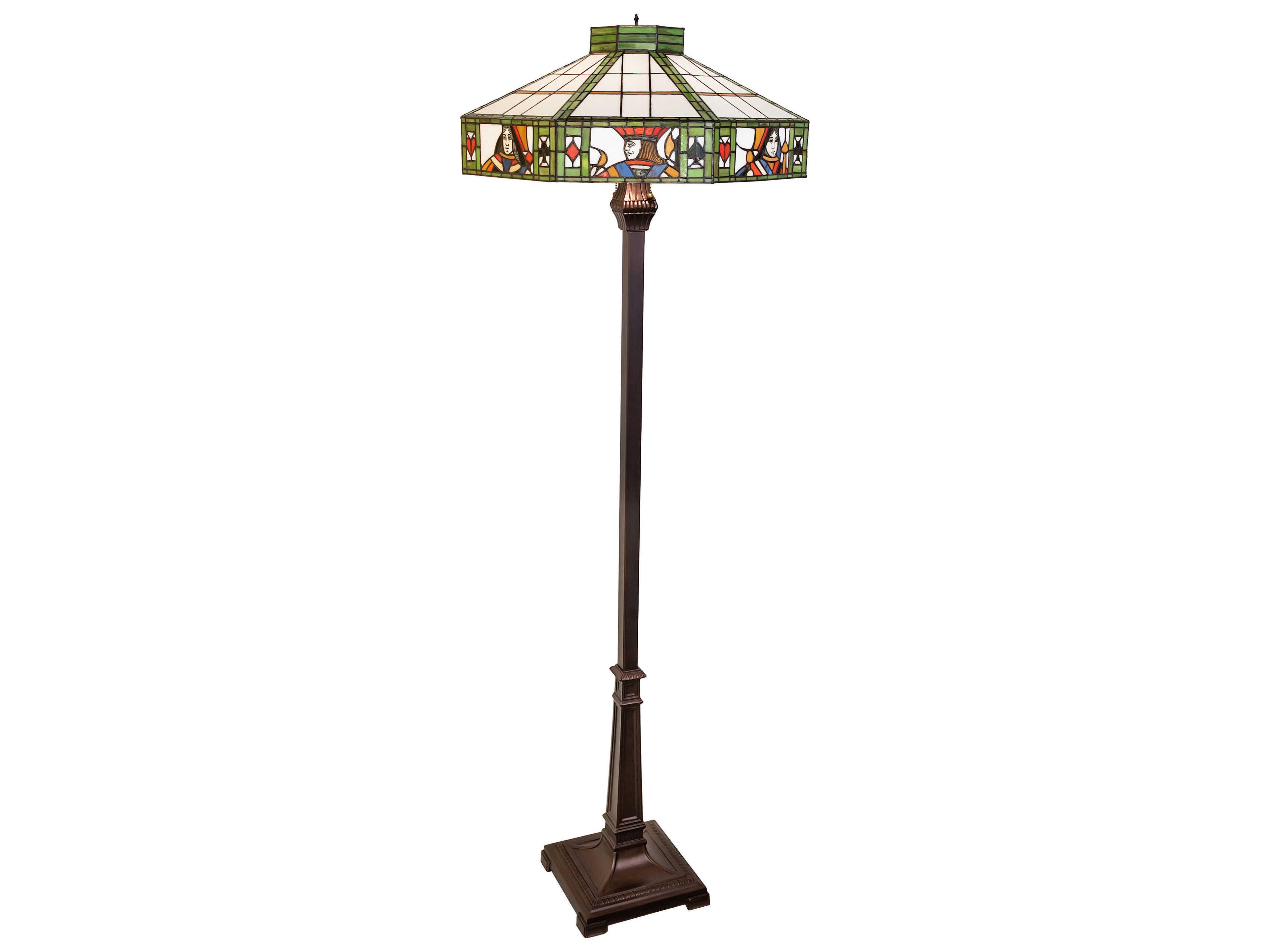 Poker Face Mahogany Bronze Green Beige Glass Tiffany Floor Lamp