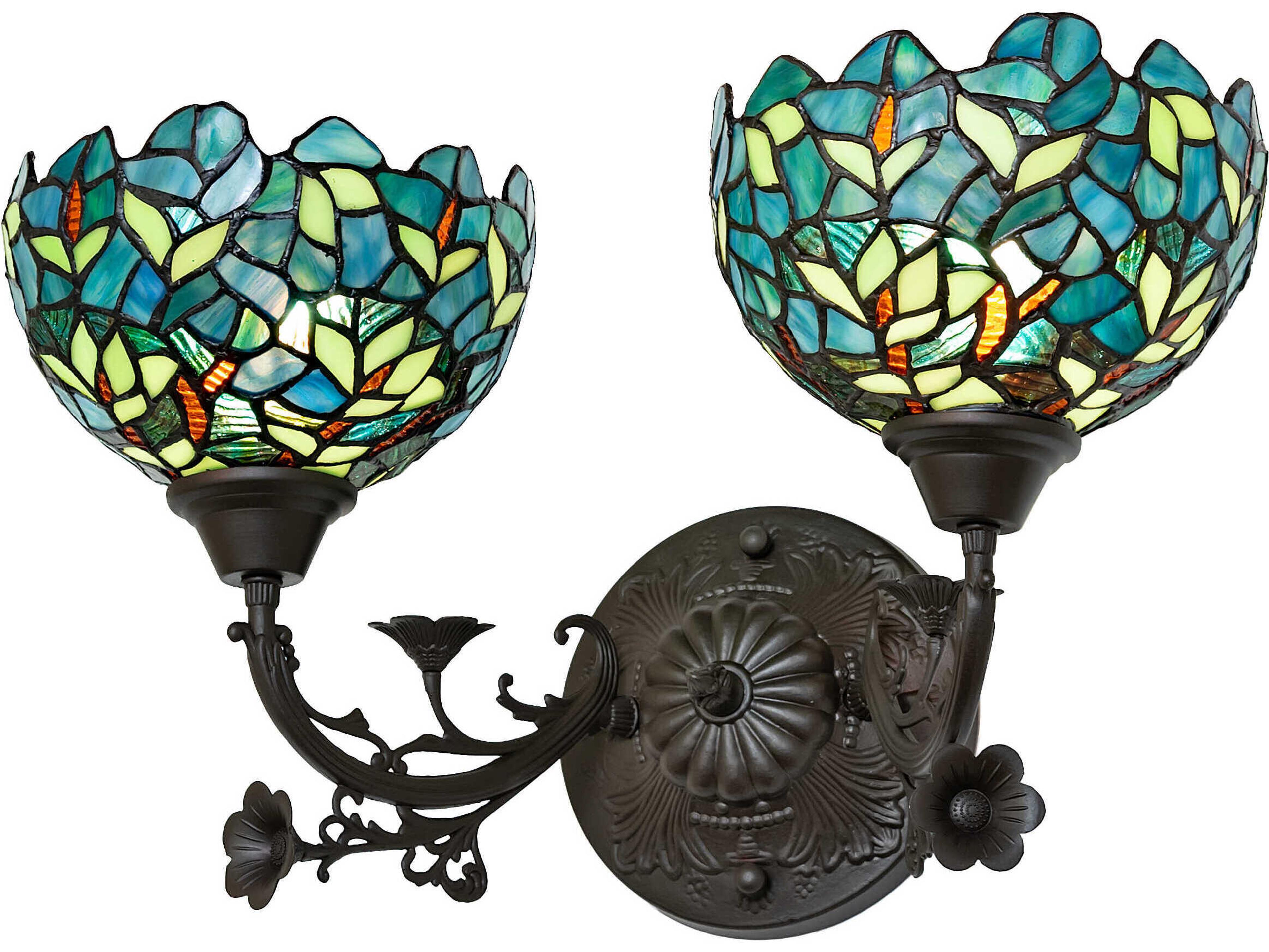 Nightfall Wisteria 2-Light Mahogany Bronze Glass Tiffany Vanity Light