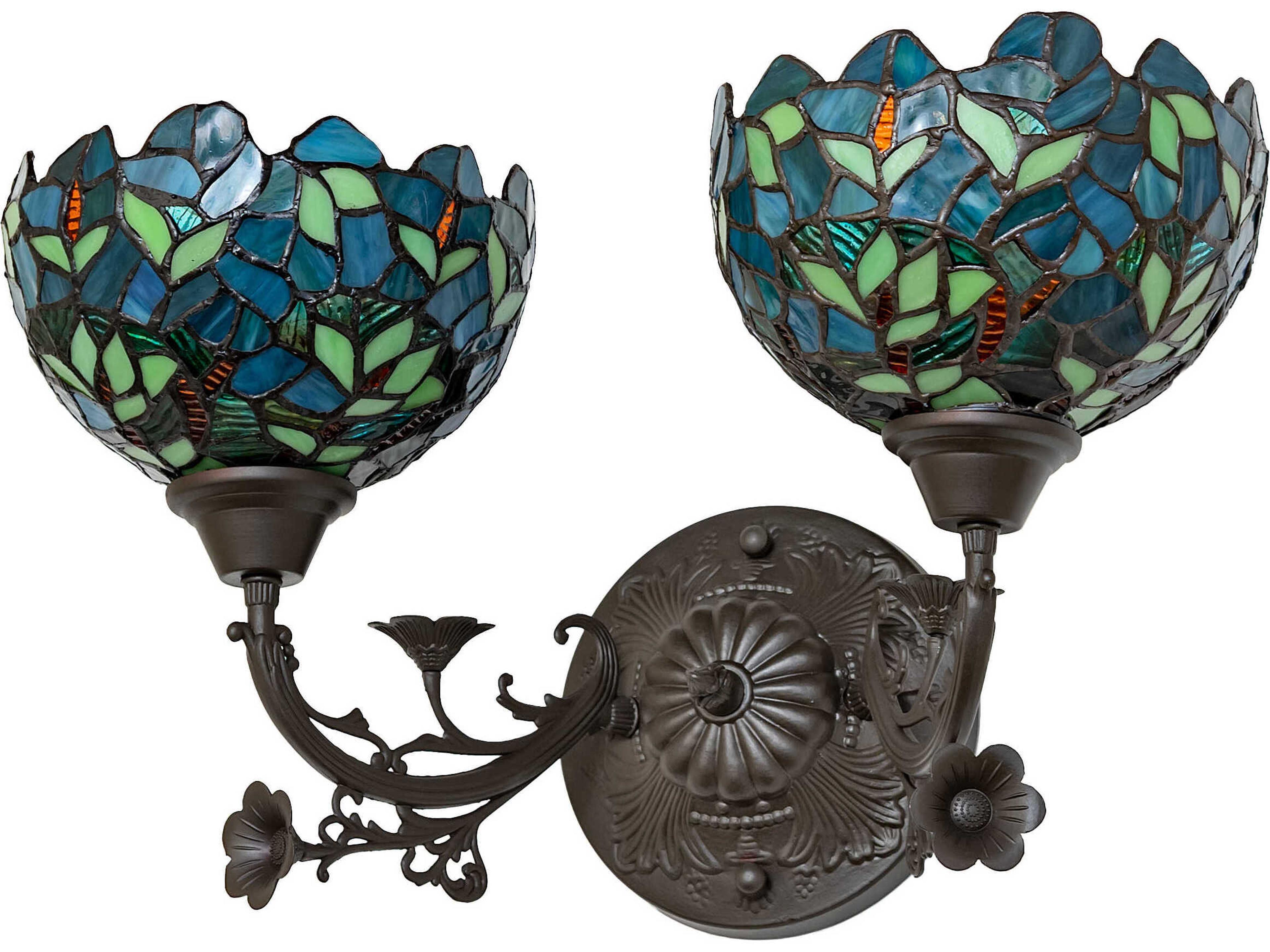 Meyda Nightfall Wisteria 2-Light Mahogany Bronze Glass Tiffany Vanity Light