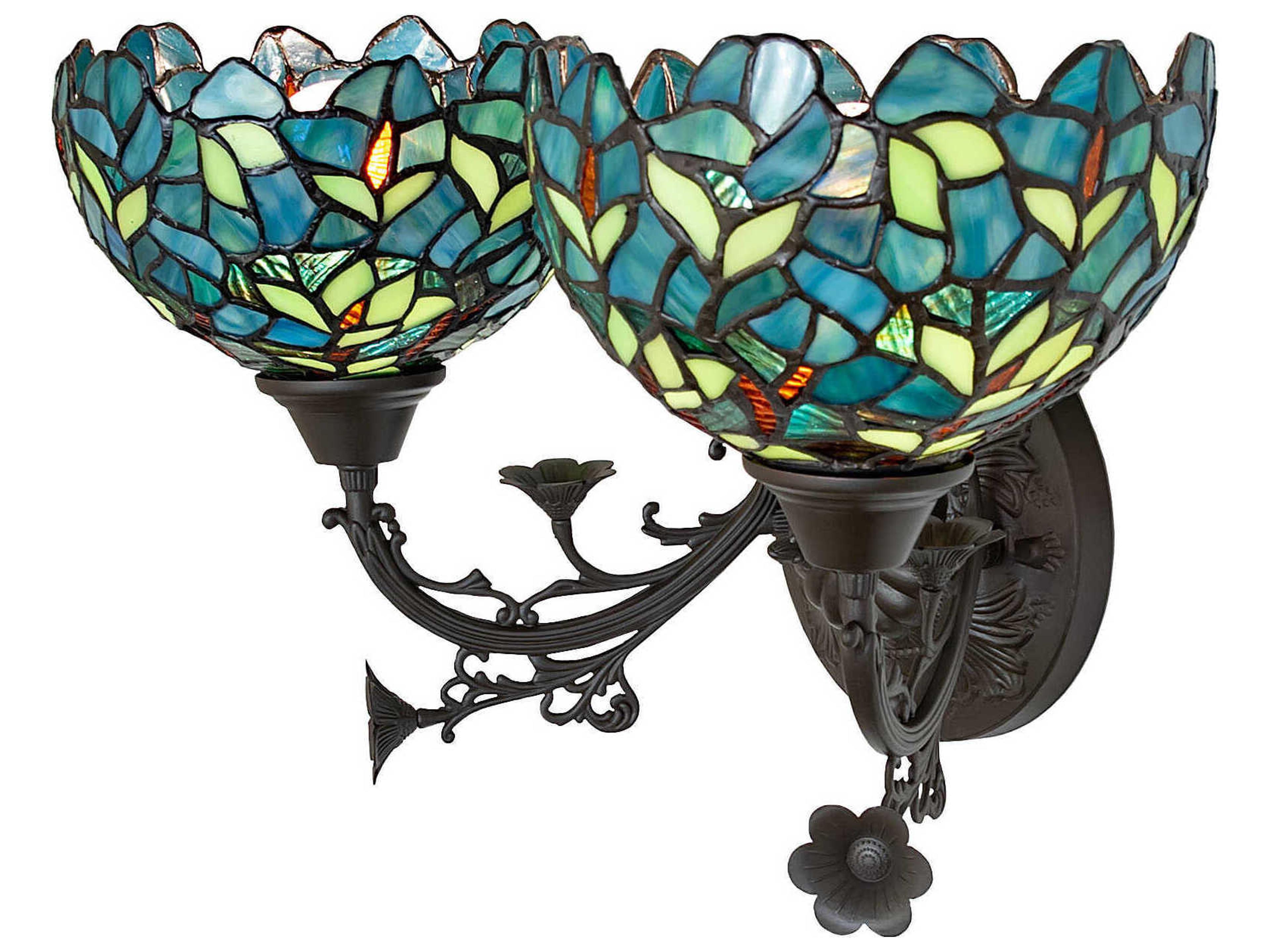 Meyda Nightfall Wisteria 2-Light Mahogany Bronze Glass Tiffany Vanity Light