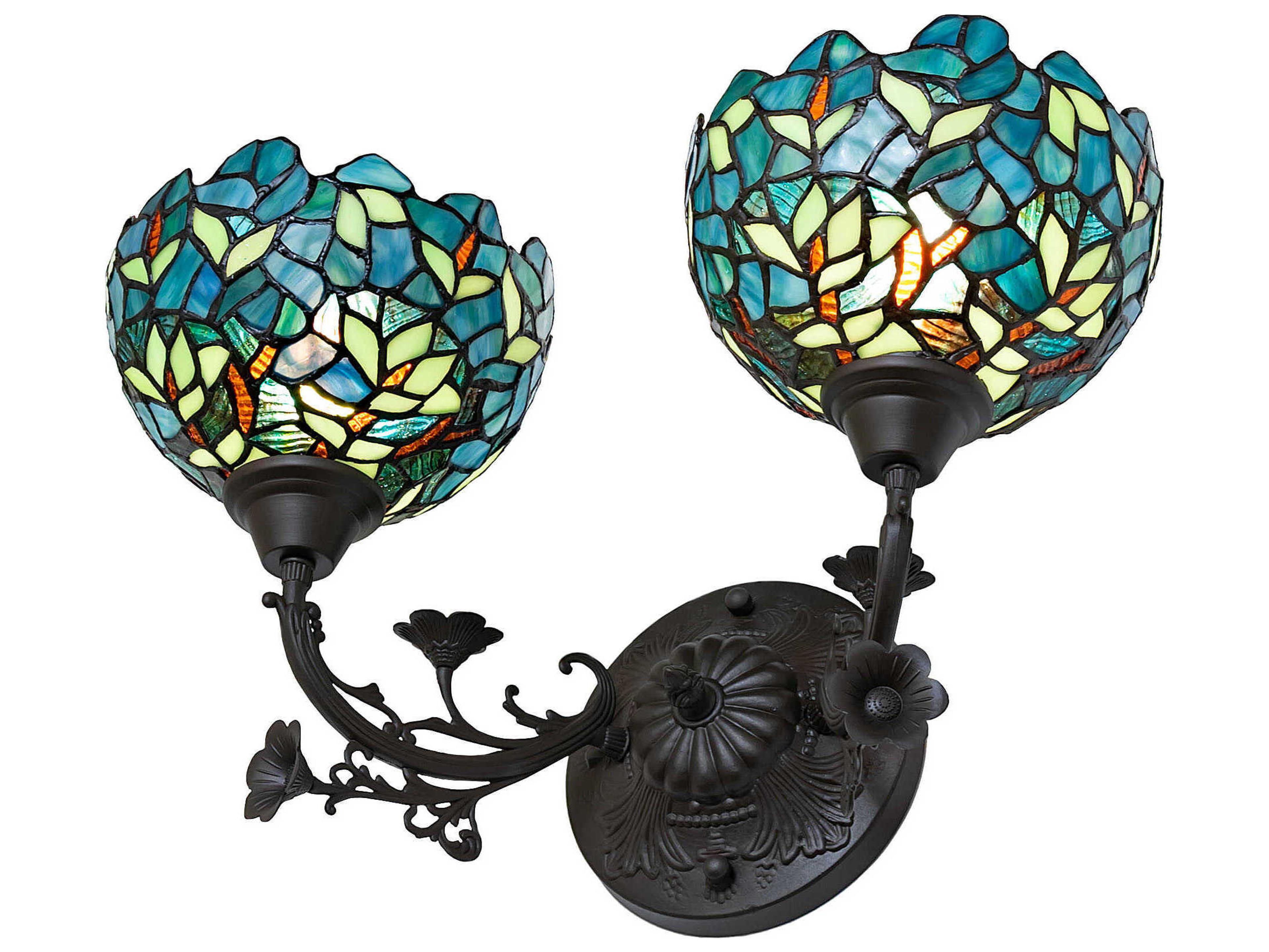 Meyda Nightfall Wisteria 2-Light Mahogany Bronze Glass Tiffany Vanity Light