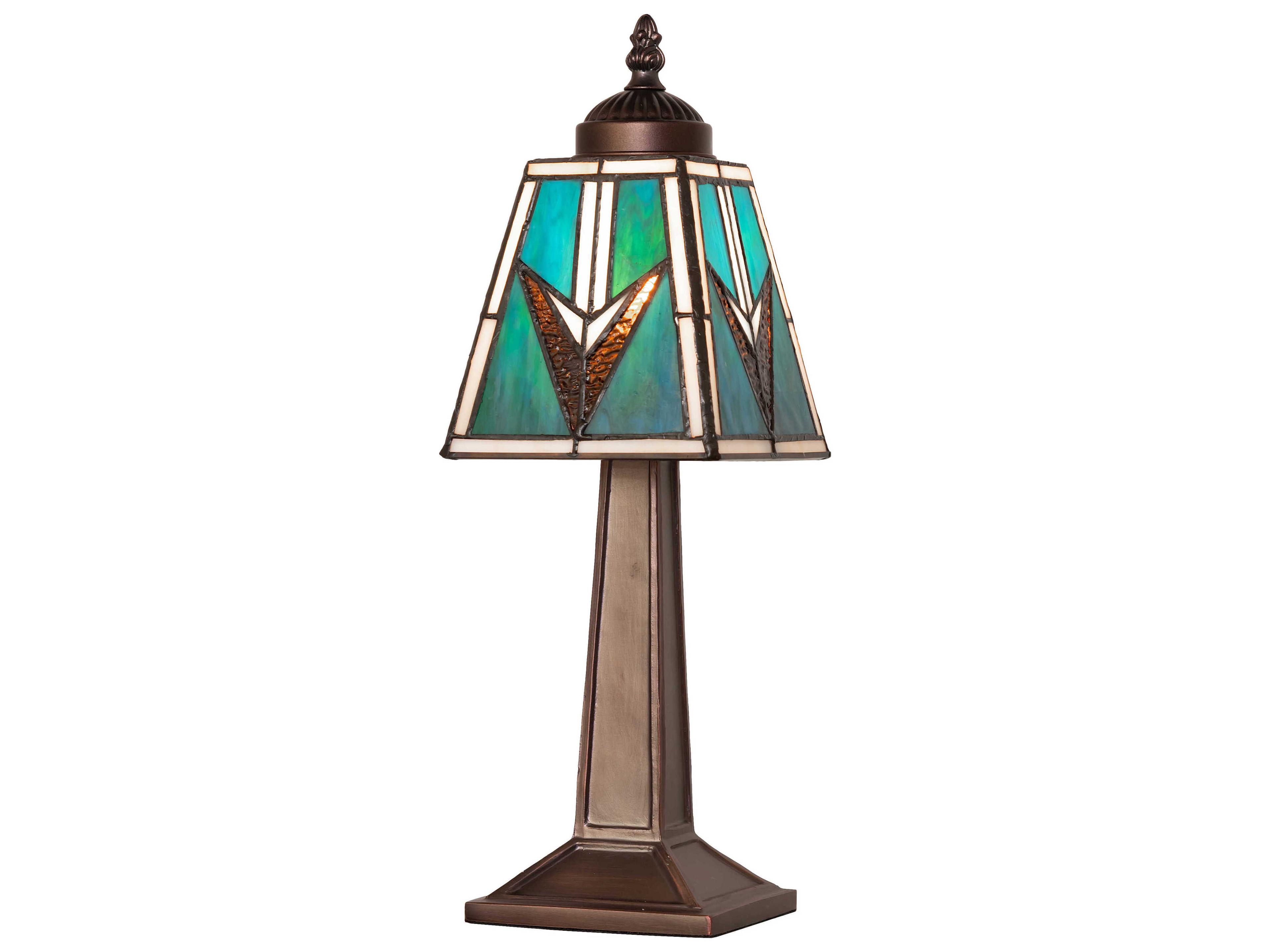 Valencia Mahogany Bronze Blue Beige Glass Table Lamp