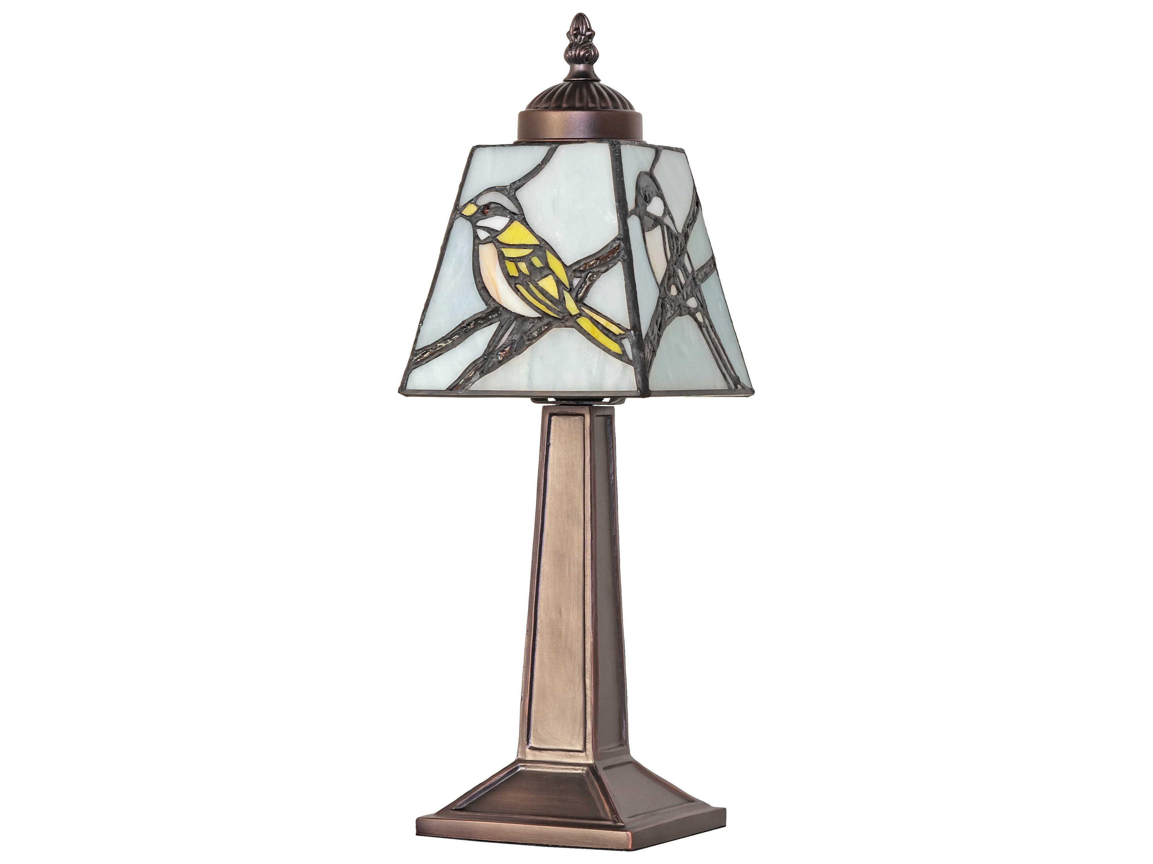 Meyda Backyard Friends Mahogany Bronze Blue White Glass Tiffany Table Lamp