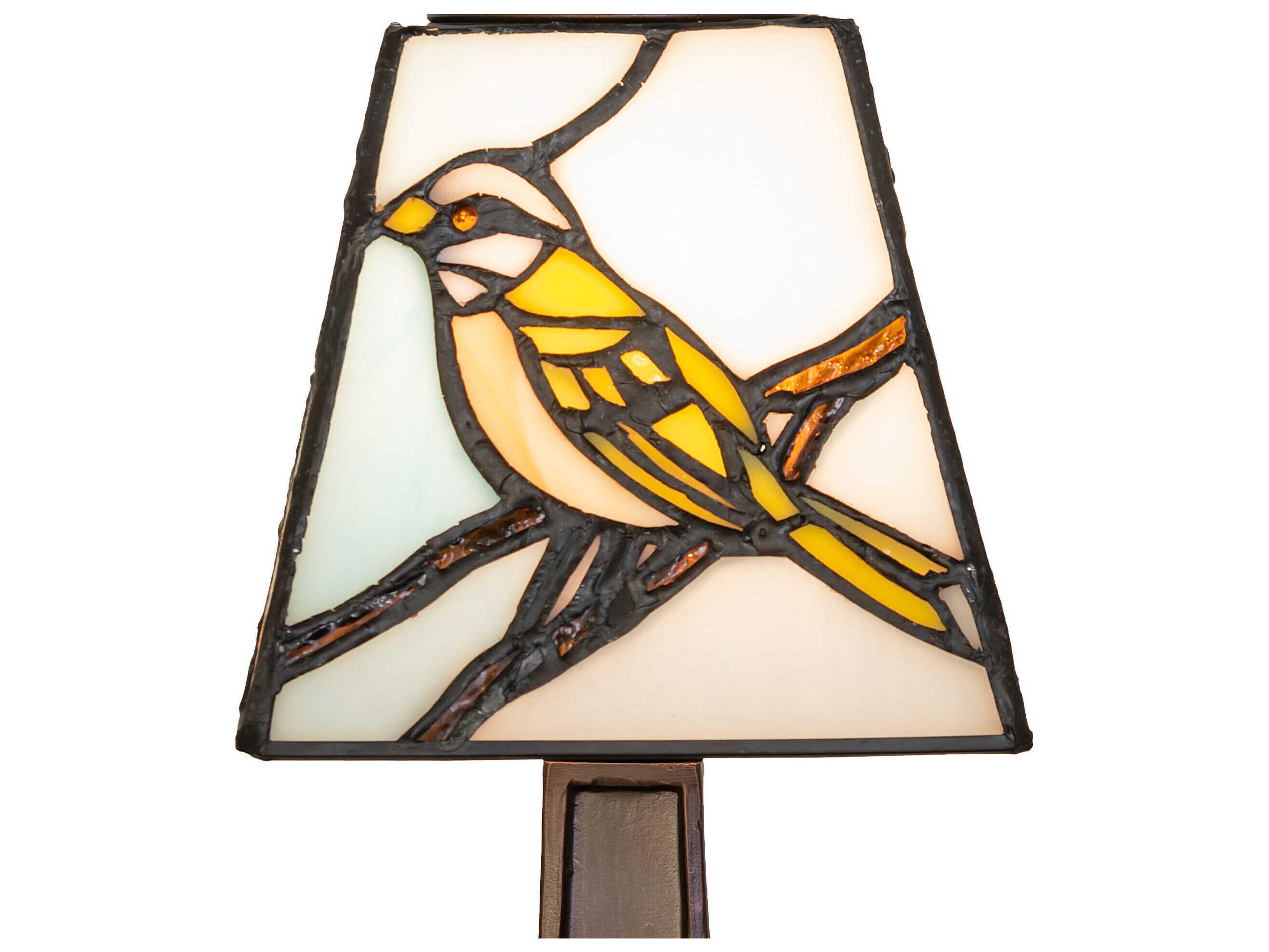 Meyda Backyard Friends Mahogany Bronze Blue White Glass Tiffany Table Lamp