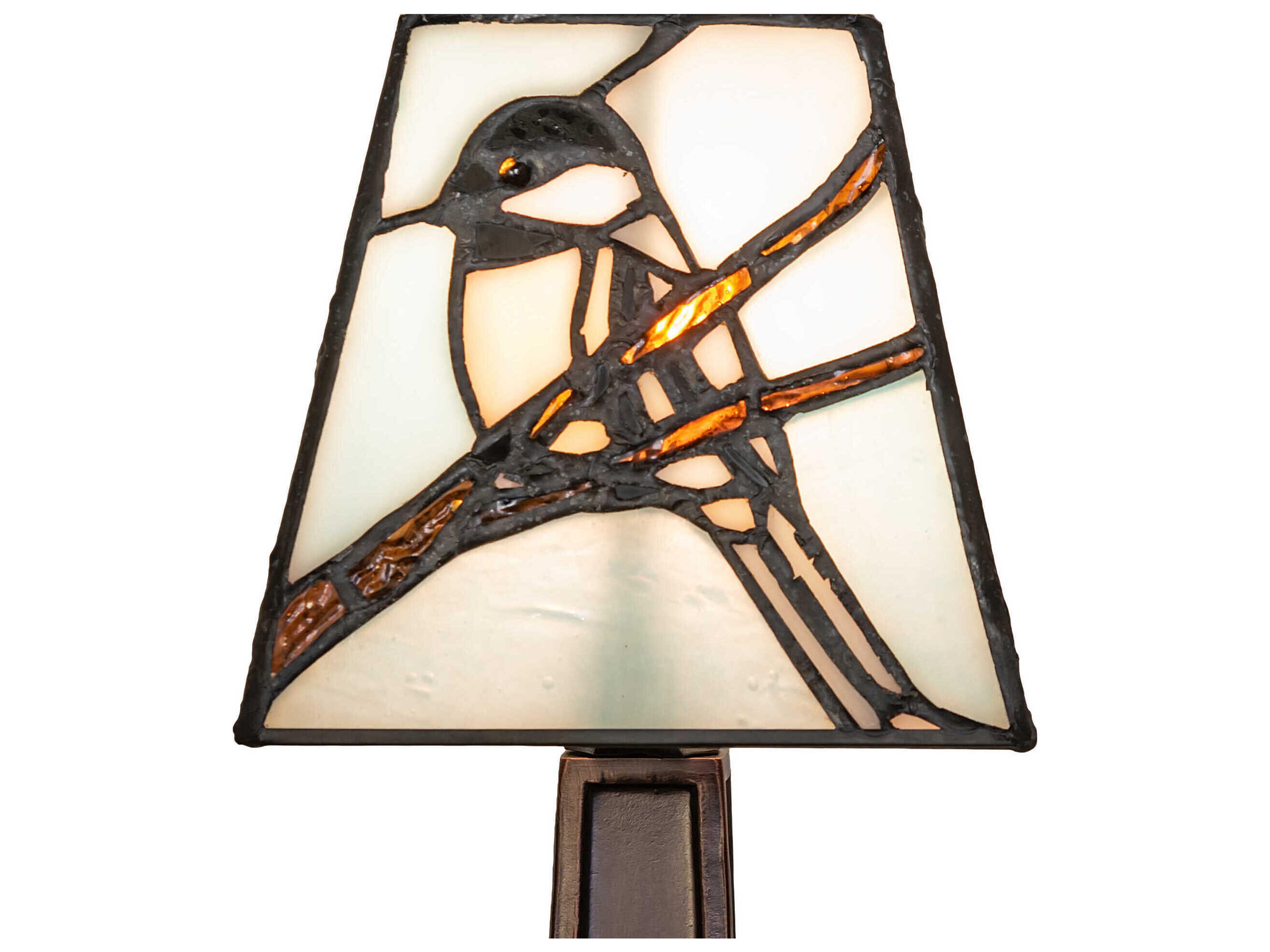 Meyda Backyard Friends Mahogany Bronze Blue White Glass Tiffany Table Lamp