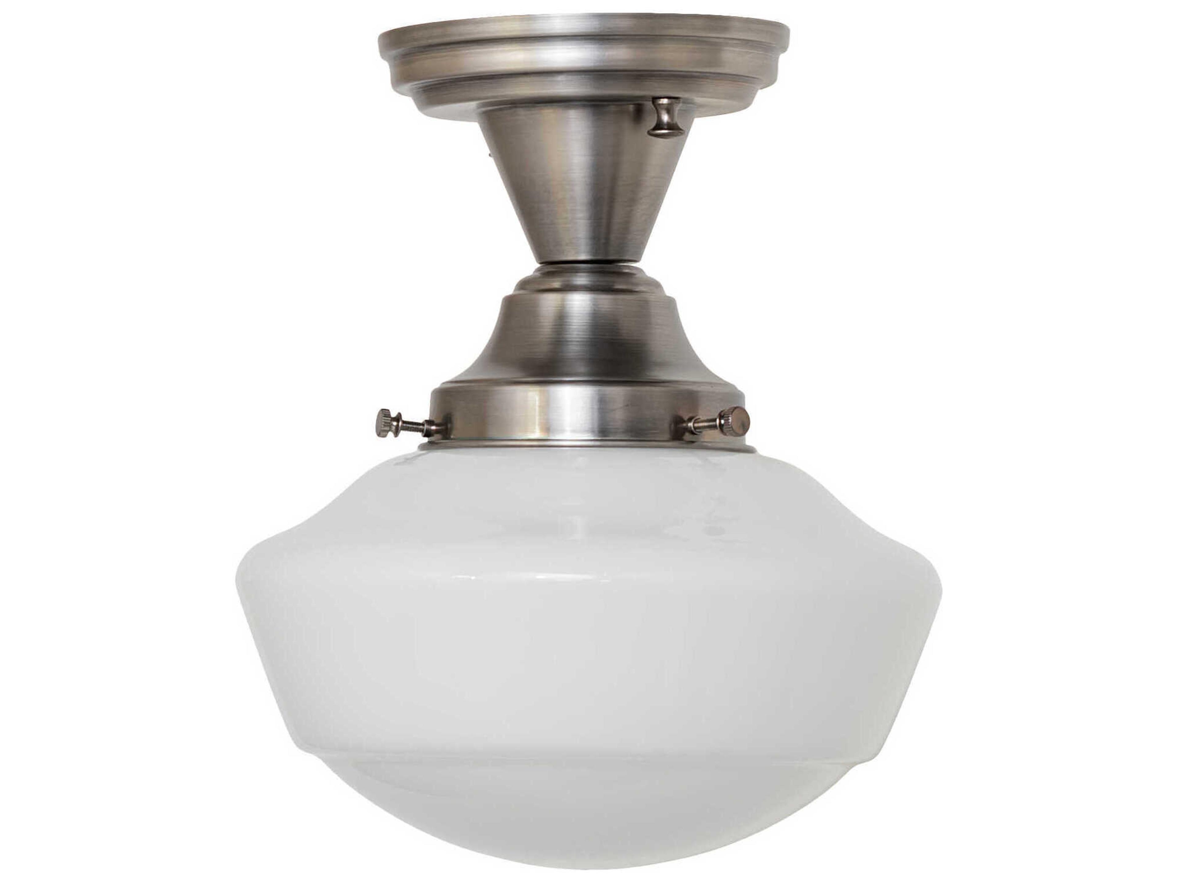Meyda Revival Schoolhouse 1-Light Antique Nickel Glass Semi Flush Mount