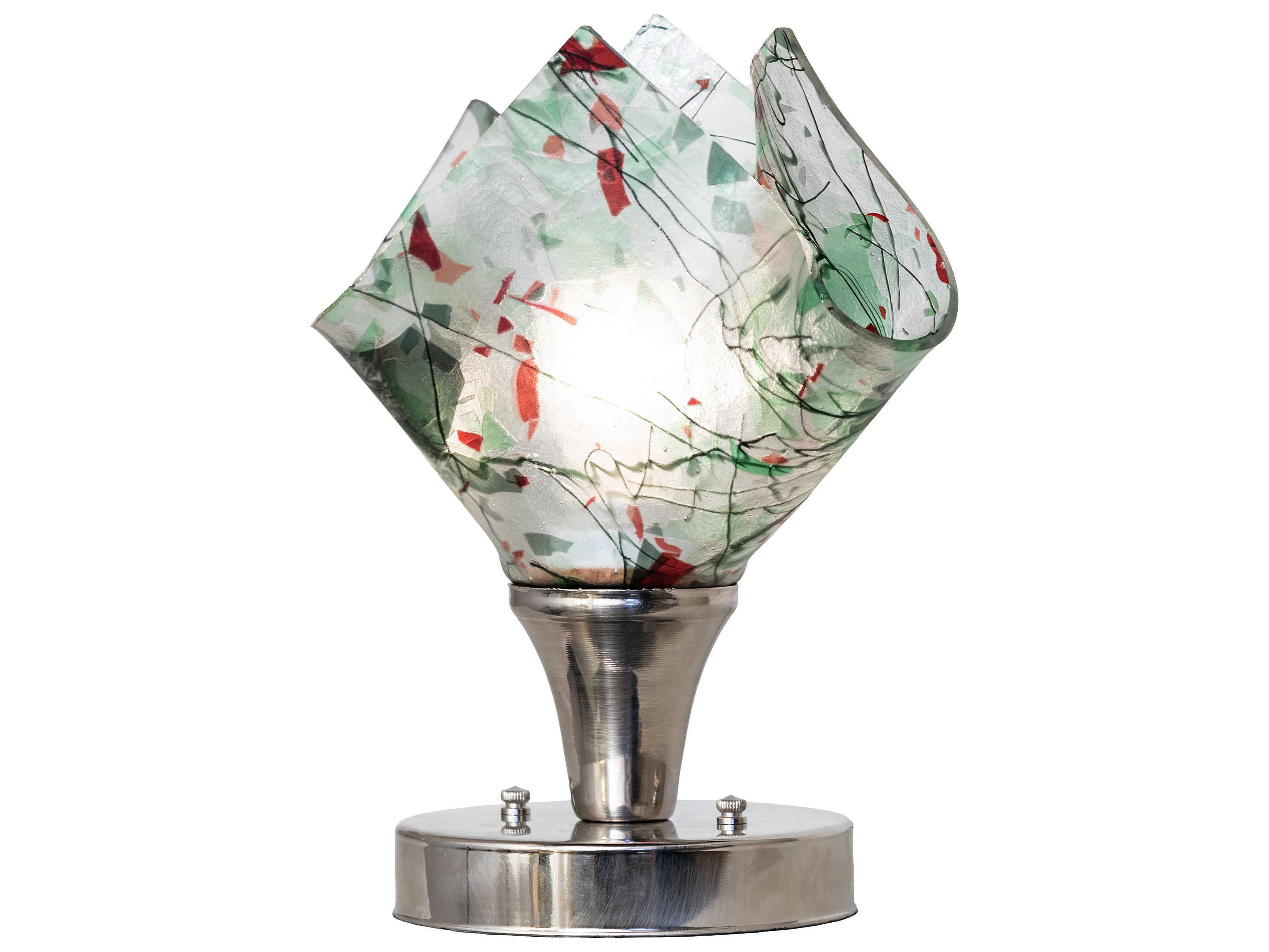 Handkerchief Nickel Ruby Green Glass Table Lamp