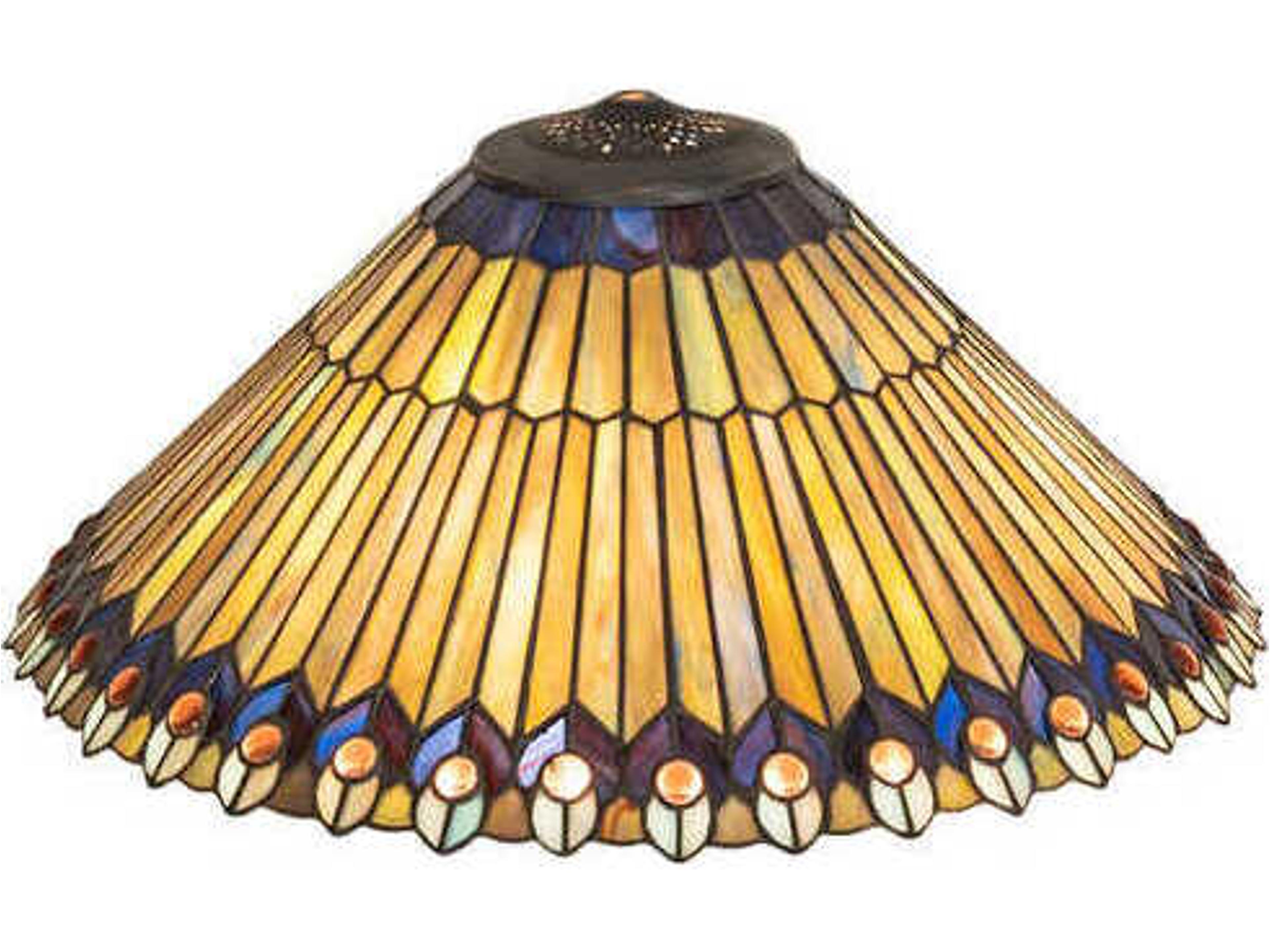 Tiffany Jeweled Peacock 20" Amber / Blue Glass Shade