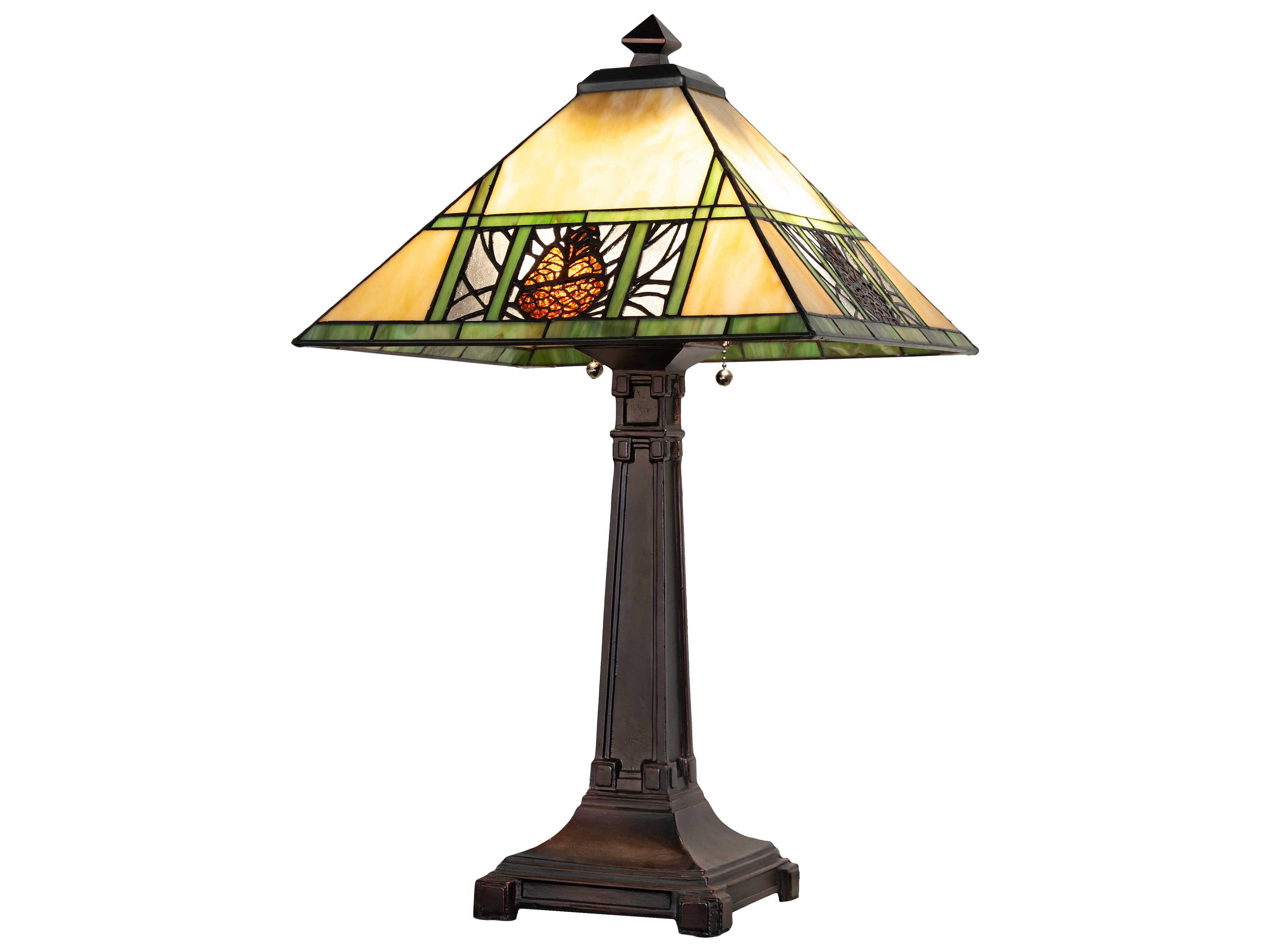 Pinecone Mahogany Bronze Amber Green Clear Glass Tiffany Table Lamp