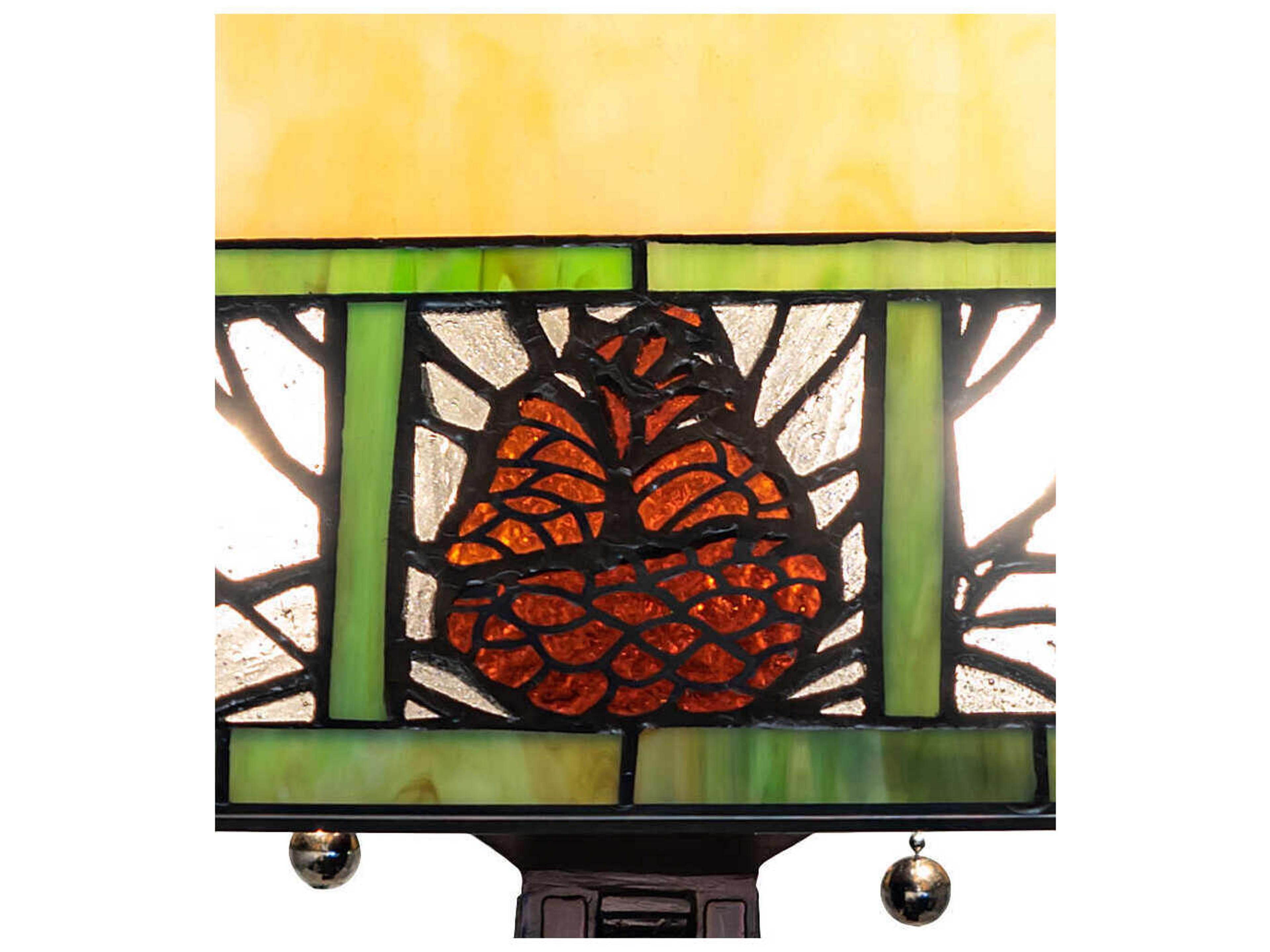 Meyda Pinecone Mahogany Bronze Amber Green Clear Glass Tiffany Table Lamp