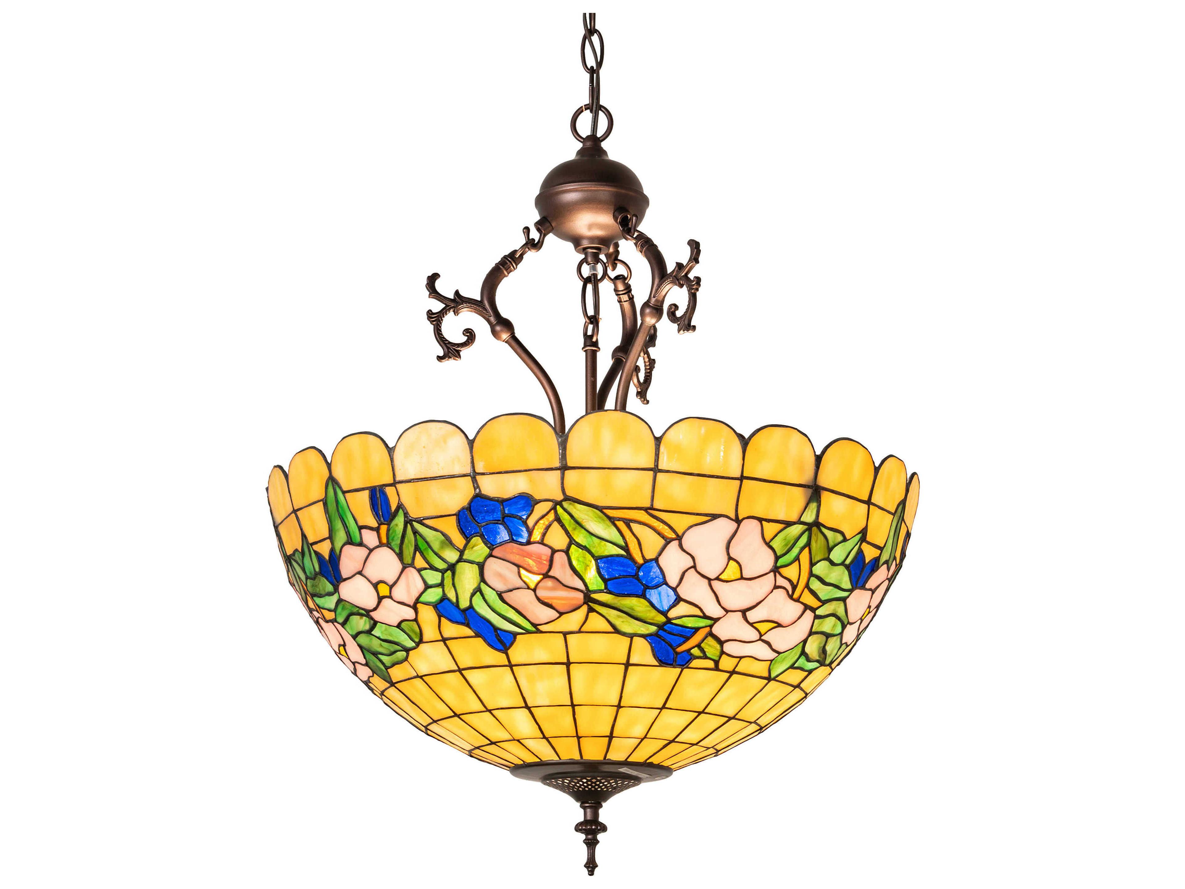 Tiffany Pansy 3-Light Mahogany Bronze Yellow Bowl Pendant