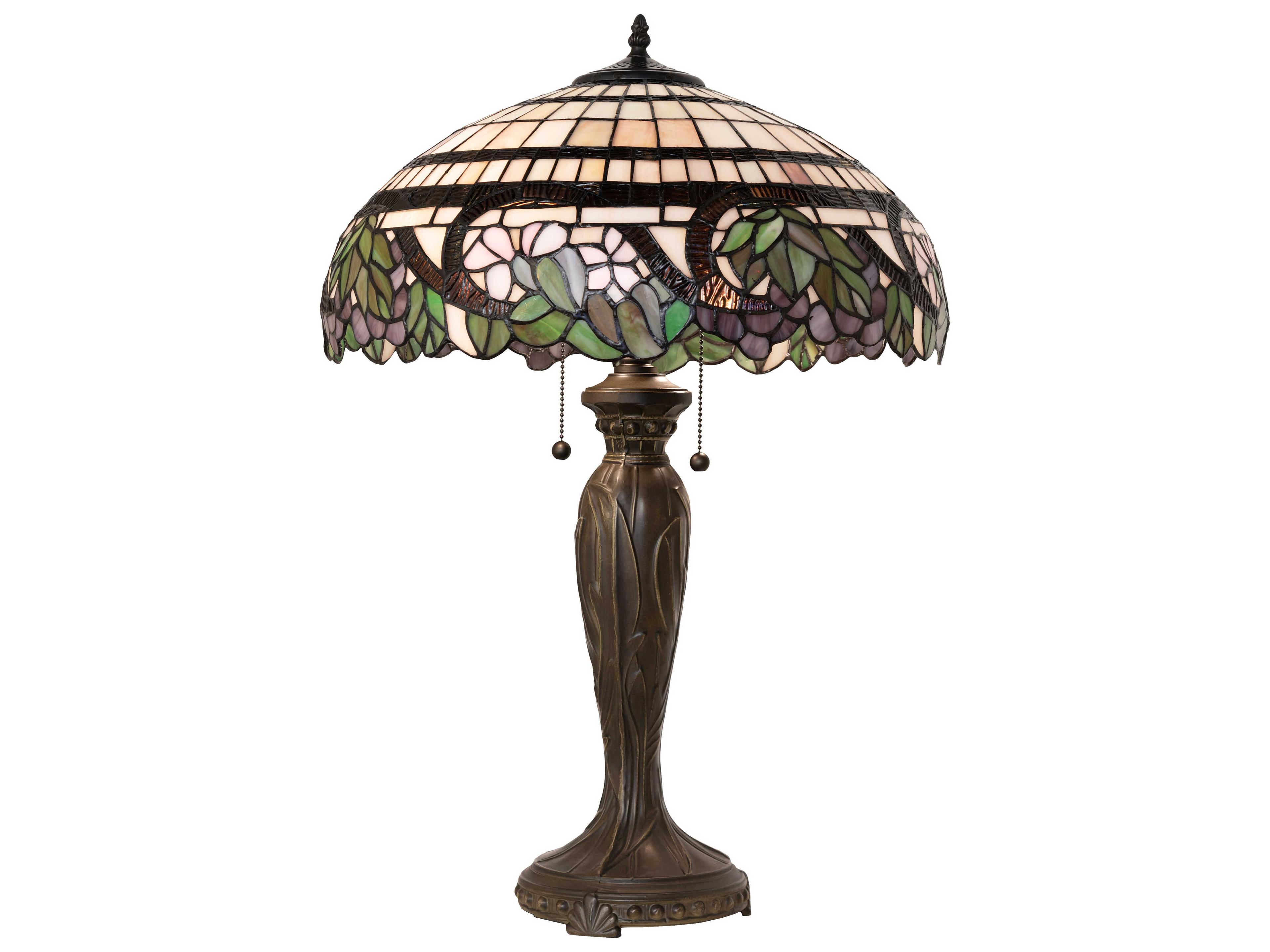 Handel Grapevine Mahogany Bronze Pink Mauve Violet Glass Tiffany Buffet Lamp