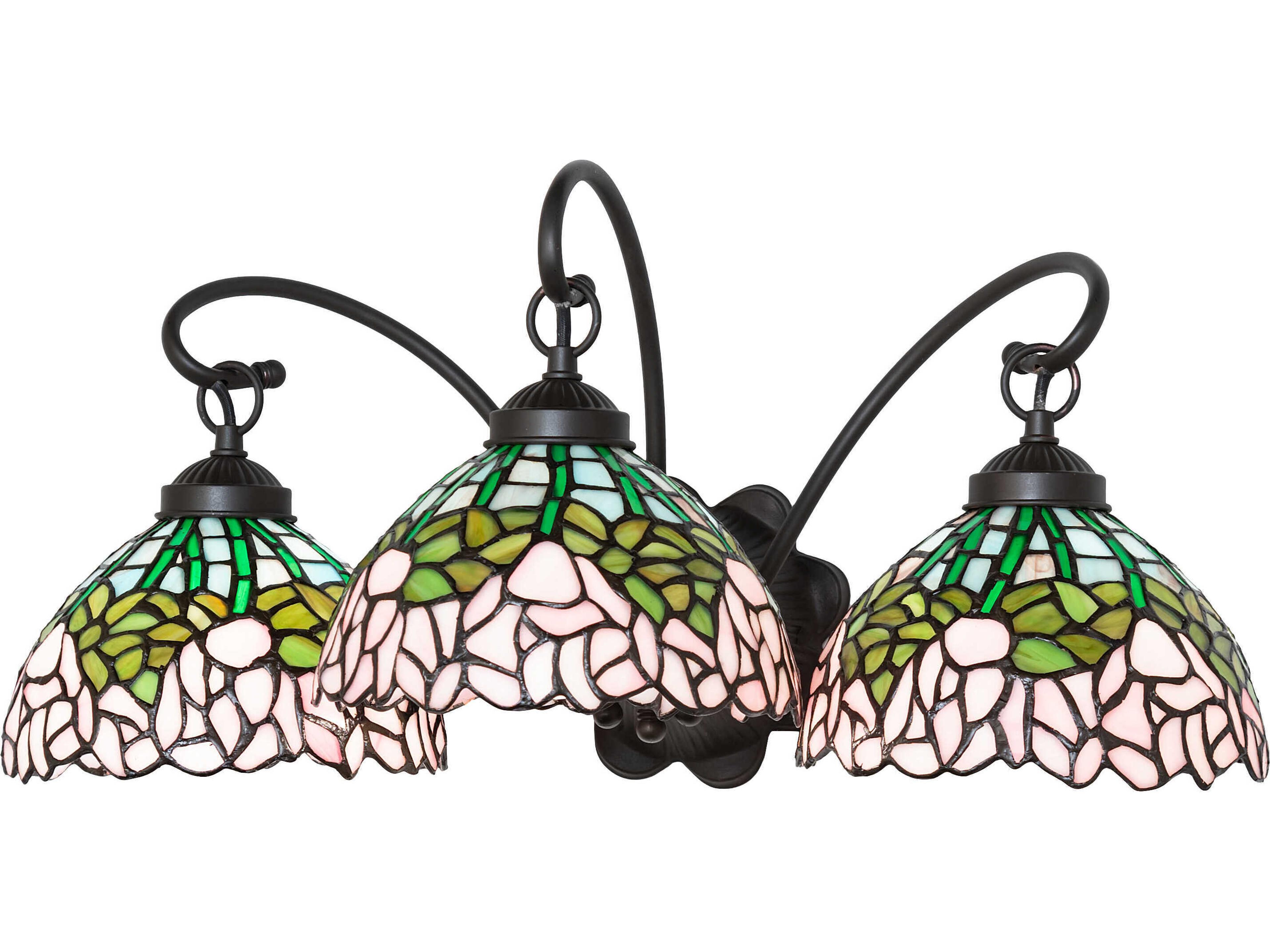 Tiffany Cabbage Rose 3-Light Mahogany Bronze Glass Vanity Light