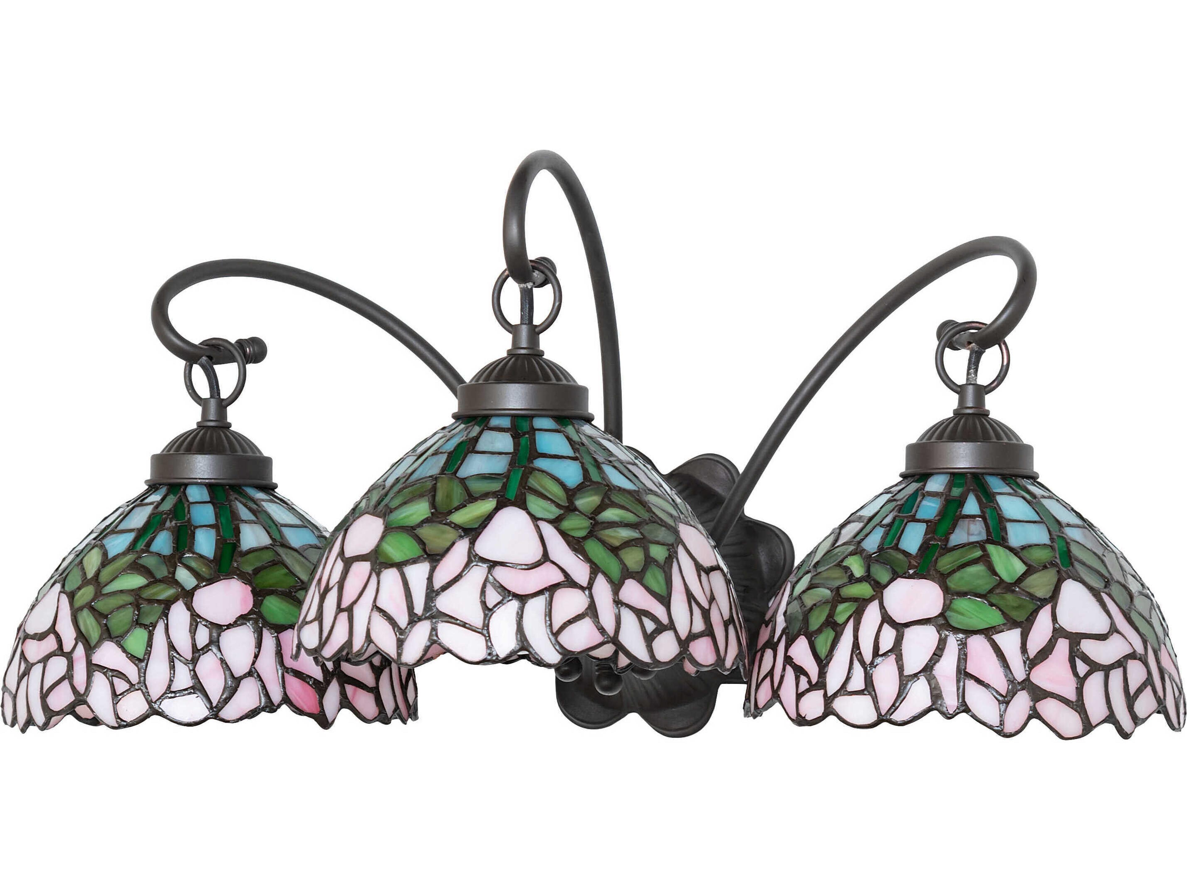 Meyda Tiffany Cabbage Rose 3-Light Mahogany Bronze Glass Vanity Light