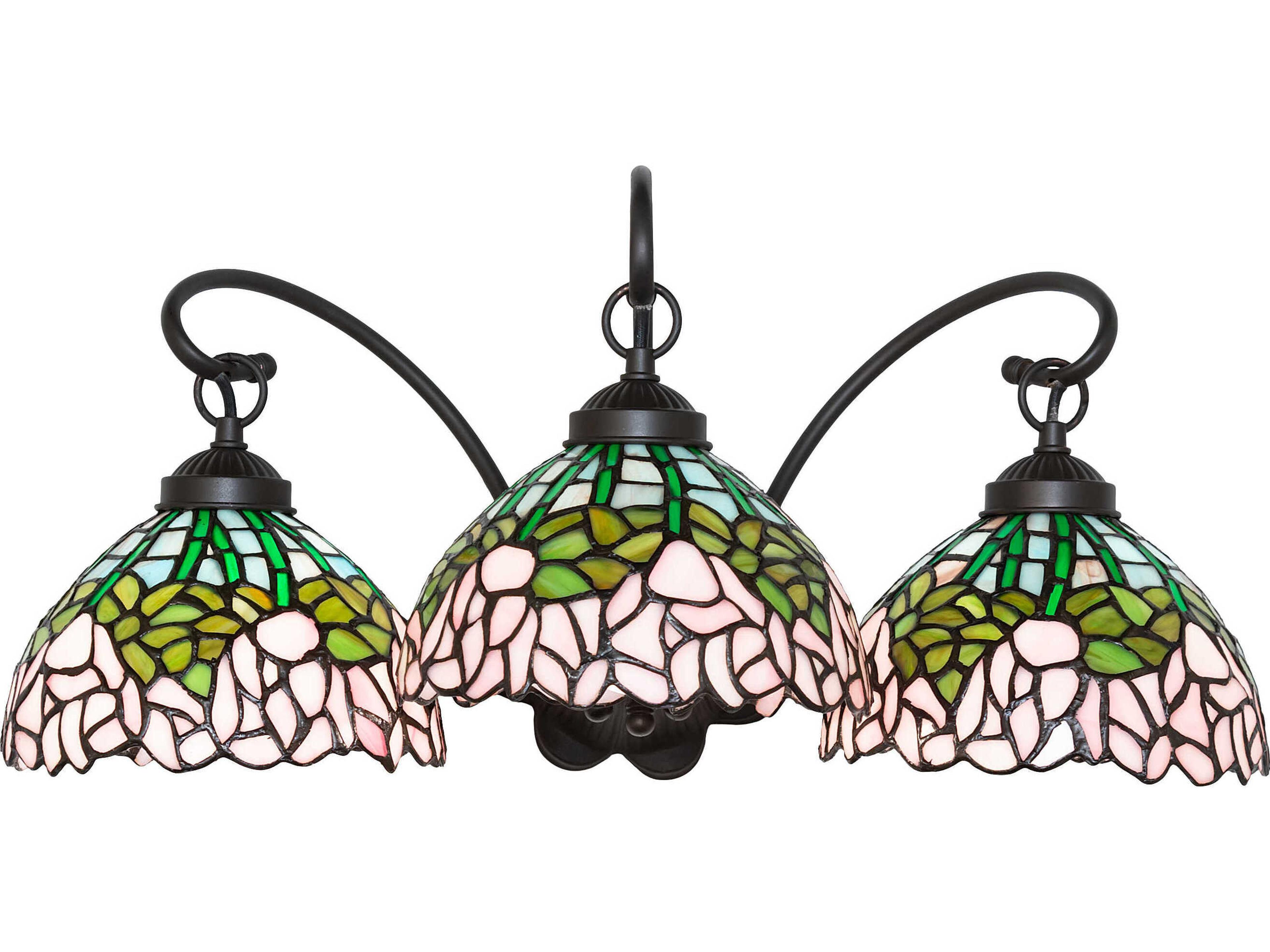 Meyda Tiffany Cabbage Rose 3-Light Mahogany Bronze Glass Vanity Light