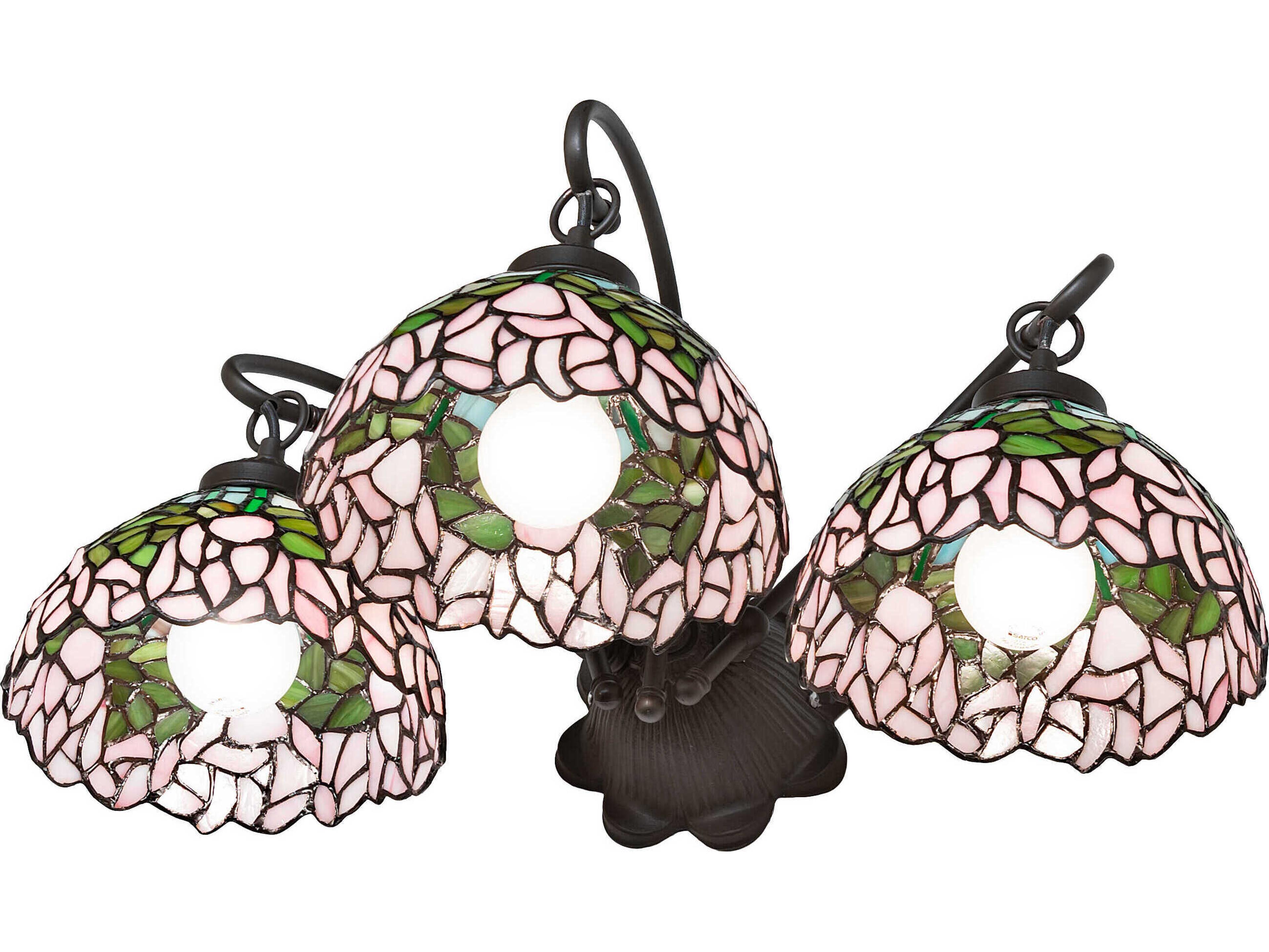 Meyda Tiffany Cabbage Rose 3-Light Mahogany Bronze Glass Vanity Light