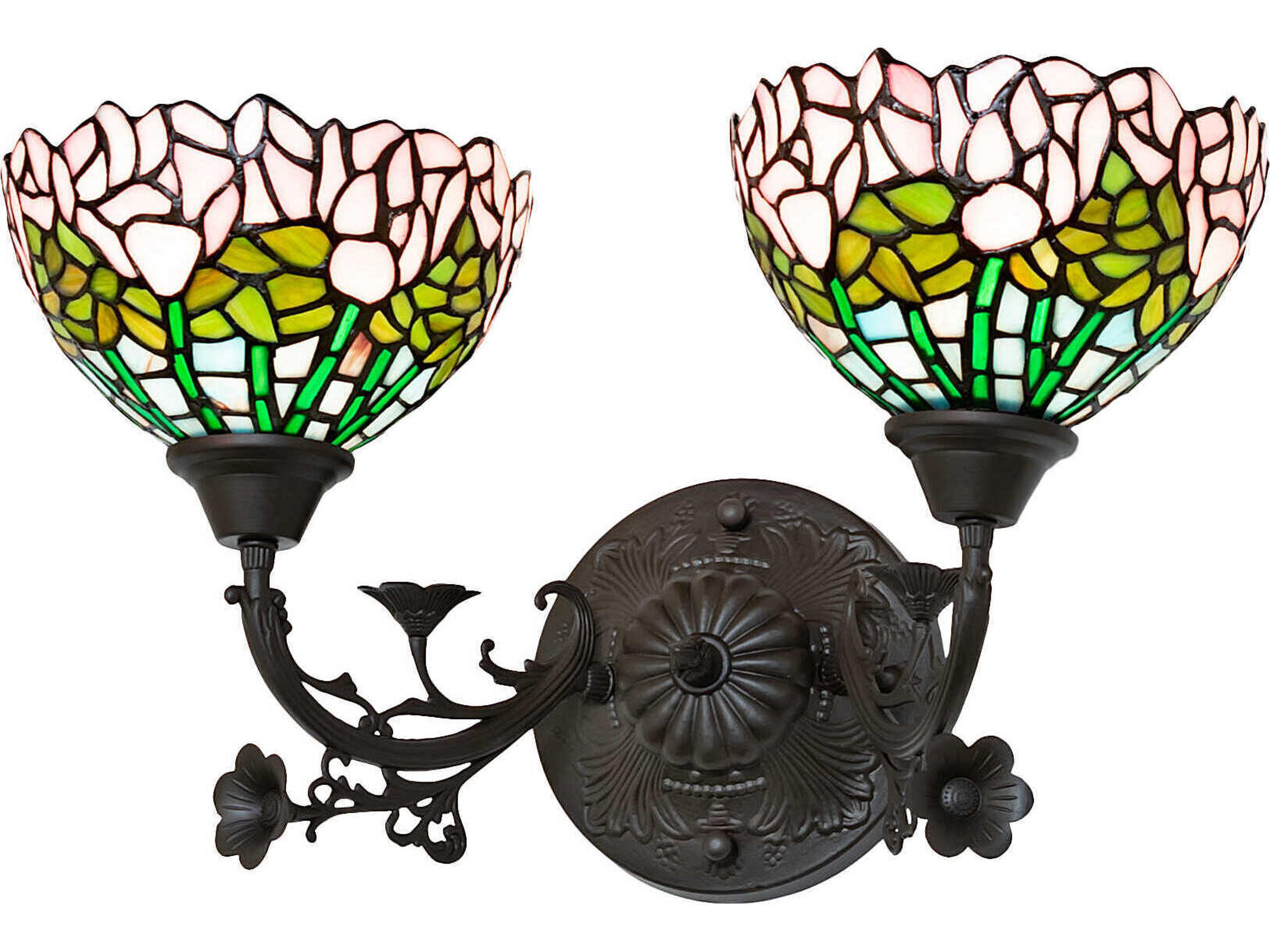 Tiffany Cabbage Rose 2-Light Mahogany Bronze Glass Vanity Light