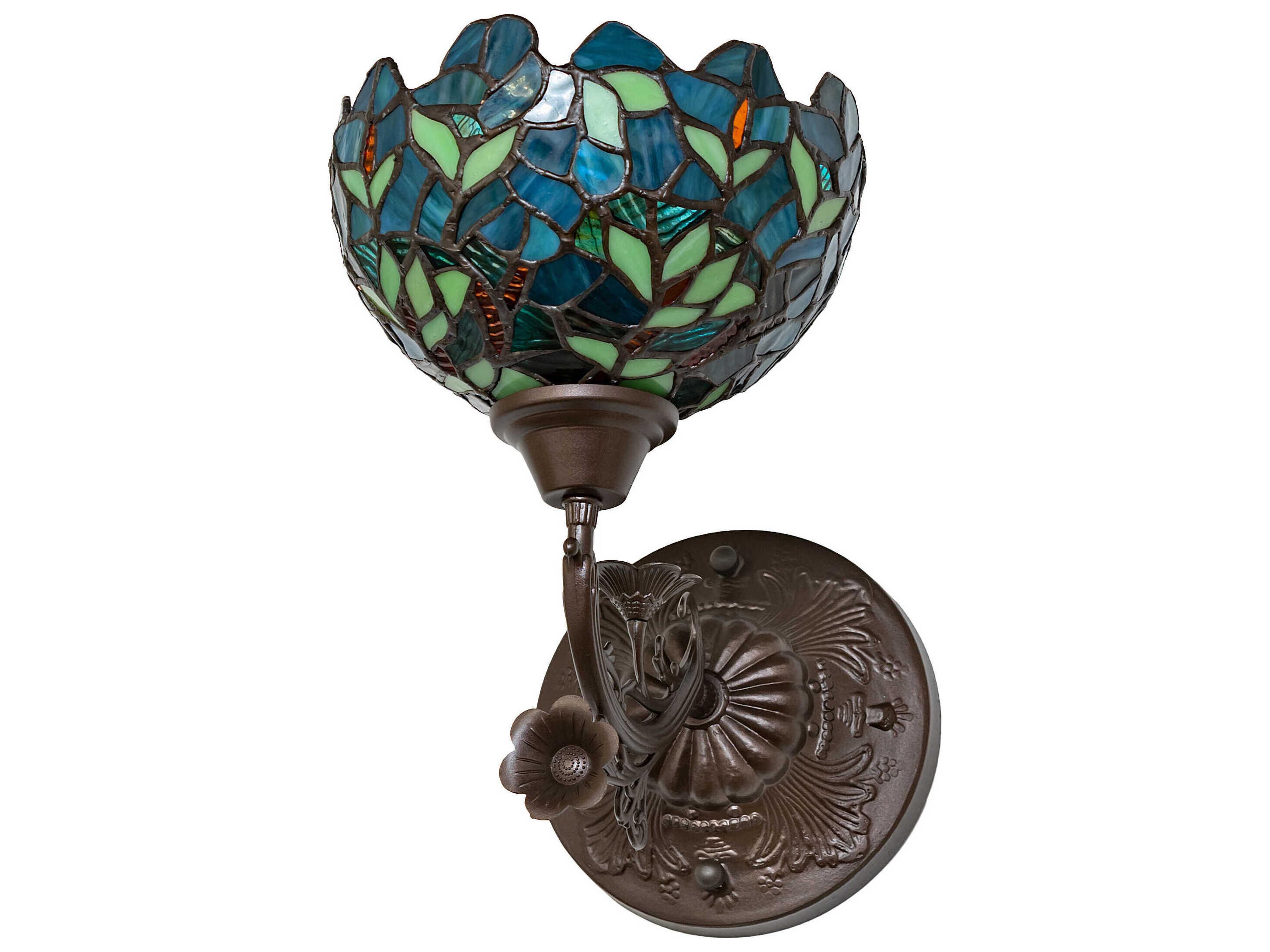 Meyda Nightfall Wisteria 1-Light Mahogany Bronze Glass Tiffany Wall Sconce
