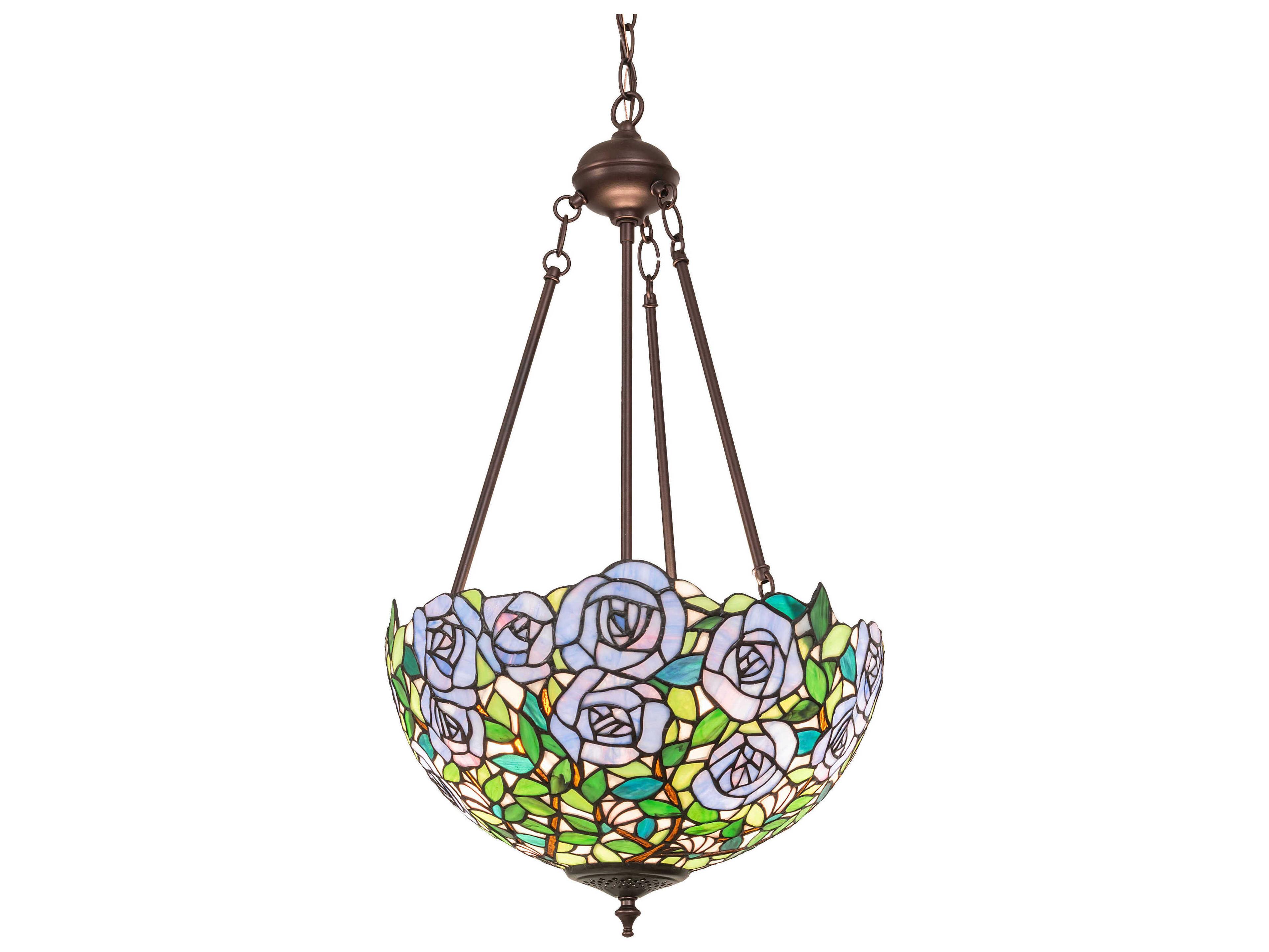 Rosebush 2-Light Mahogany Bronze Glass Tiffany Pendant