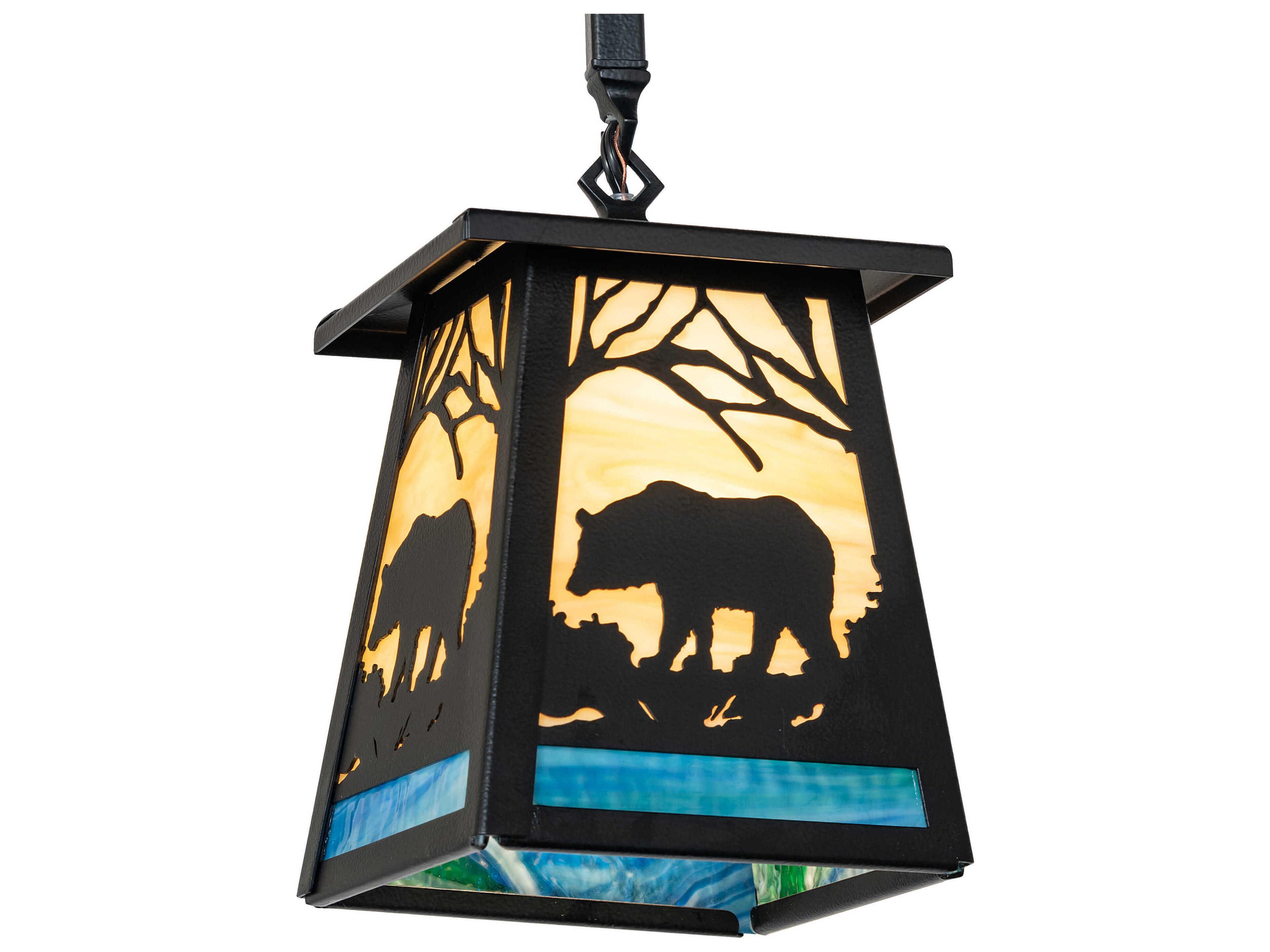 Bear At Dawn 1-Light Black Satin Wrought Iron Mini Pendant