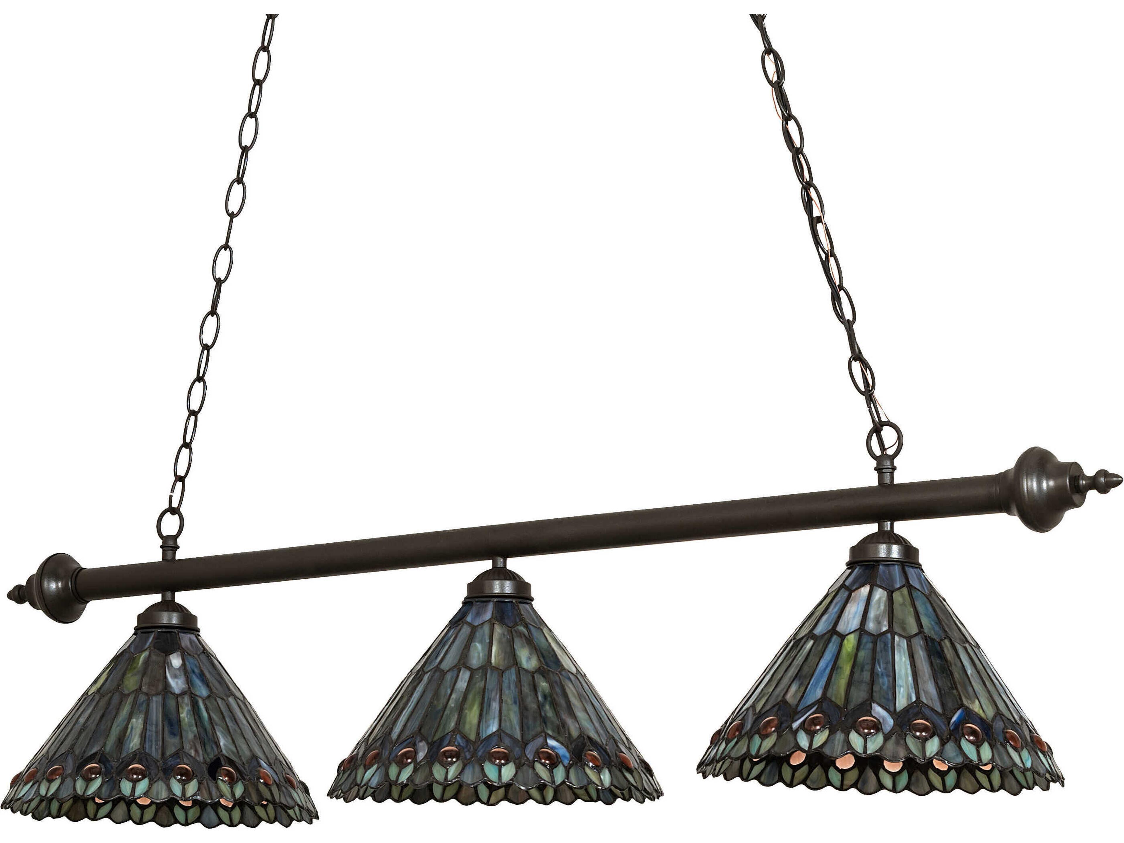 Meyda 3-Light Mahogany Bronze Glass Tiffany Island Pendant