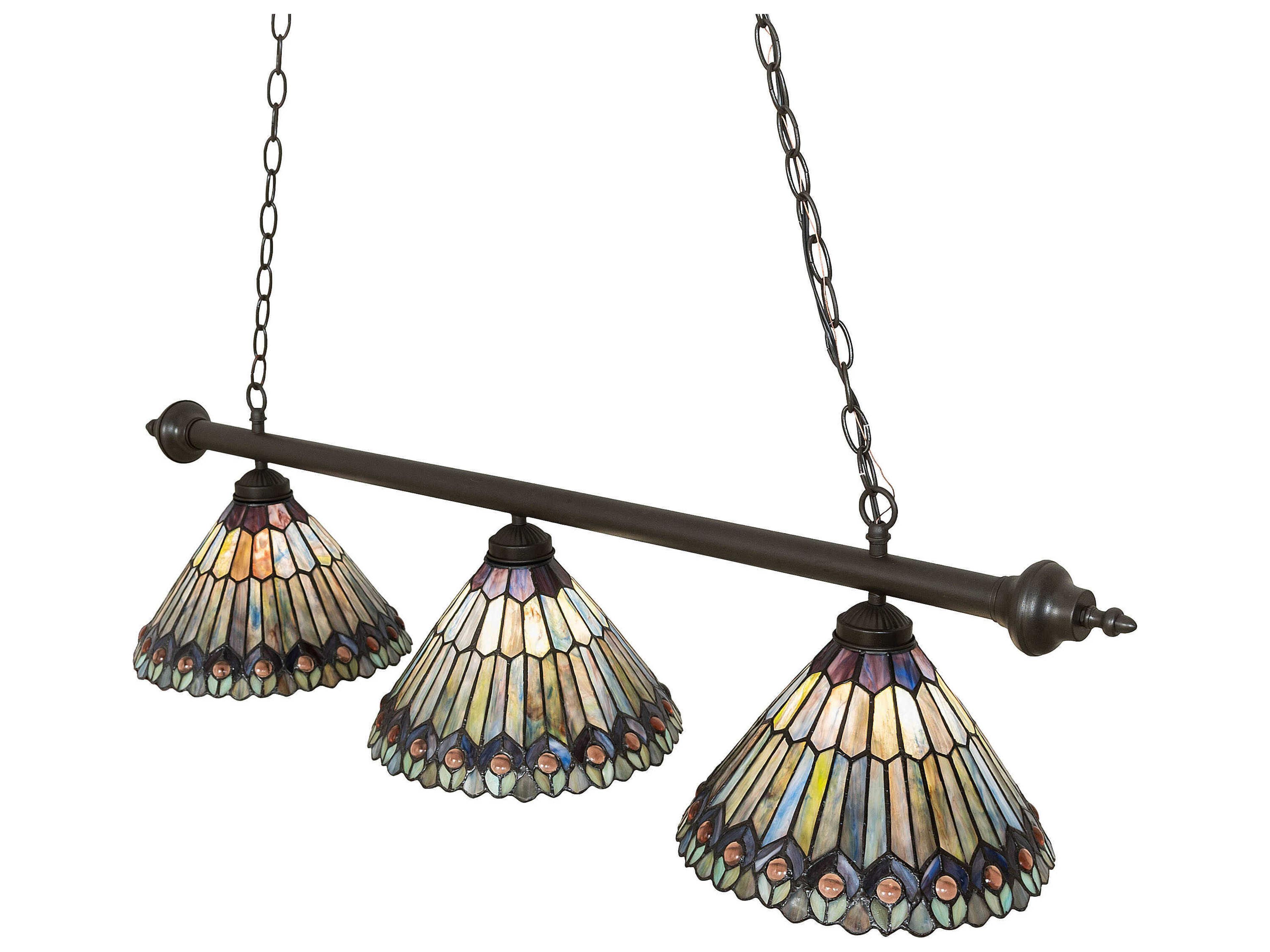 Meyda 3-Light Mahogany Bronze Glass Tiffany Island Pendant