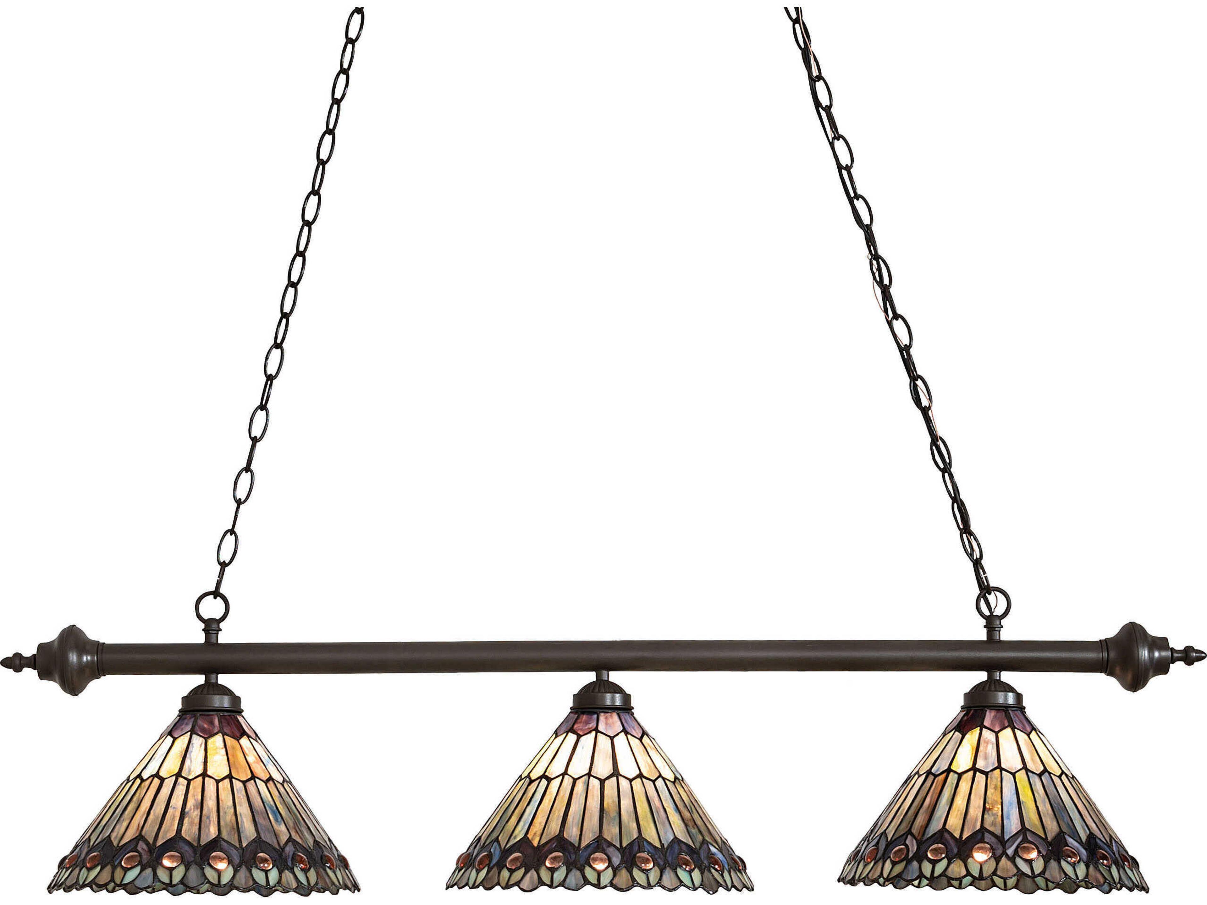 Meyda 3-Light Mahogany Bronze Glass Tiffany Island Pendant