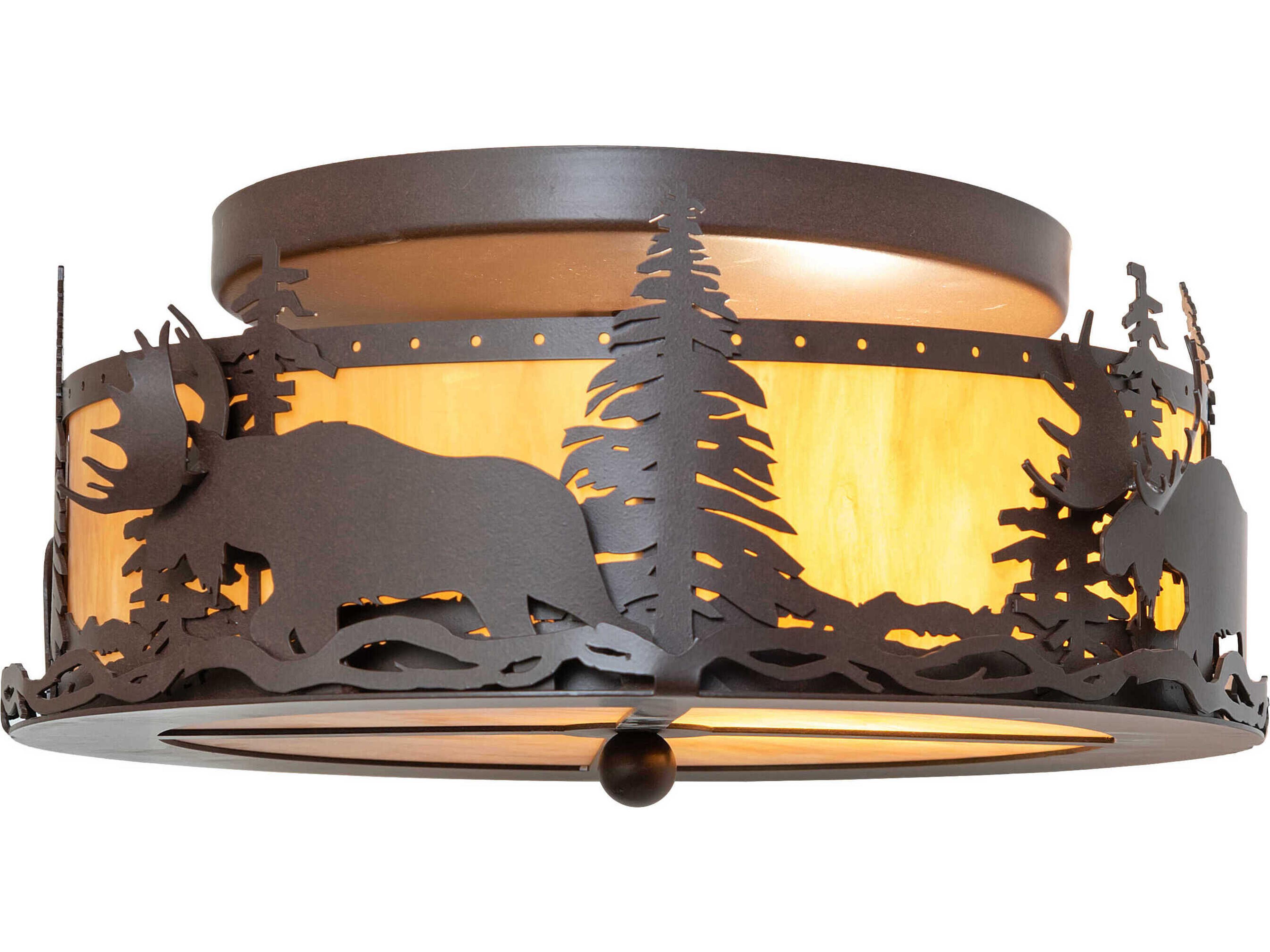 Moose At Dusk 2-Light Cafe Noir Brown Drum Semi Flush Mount